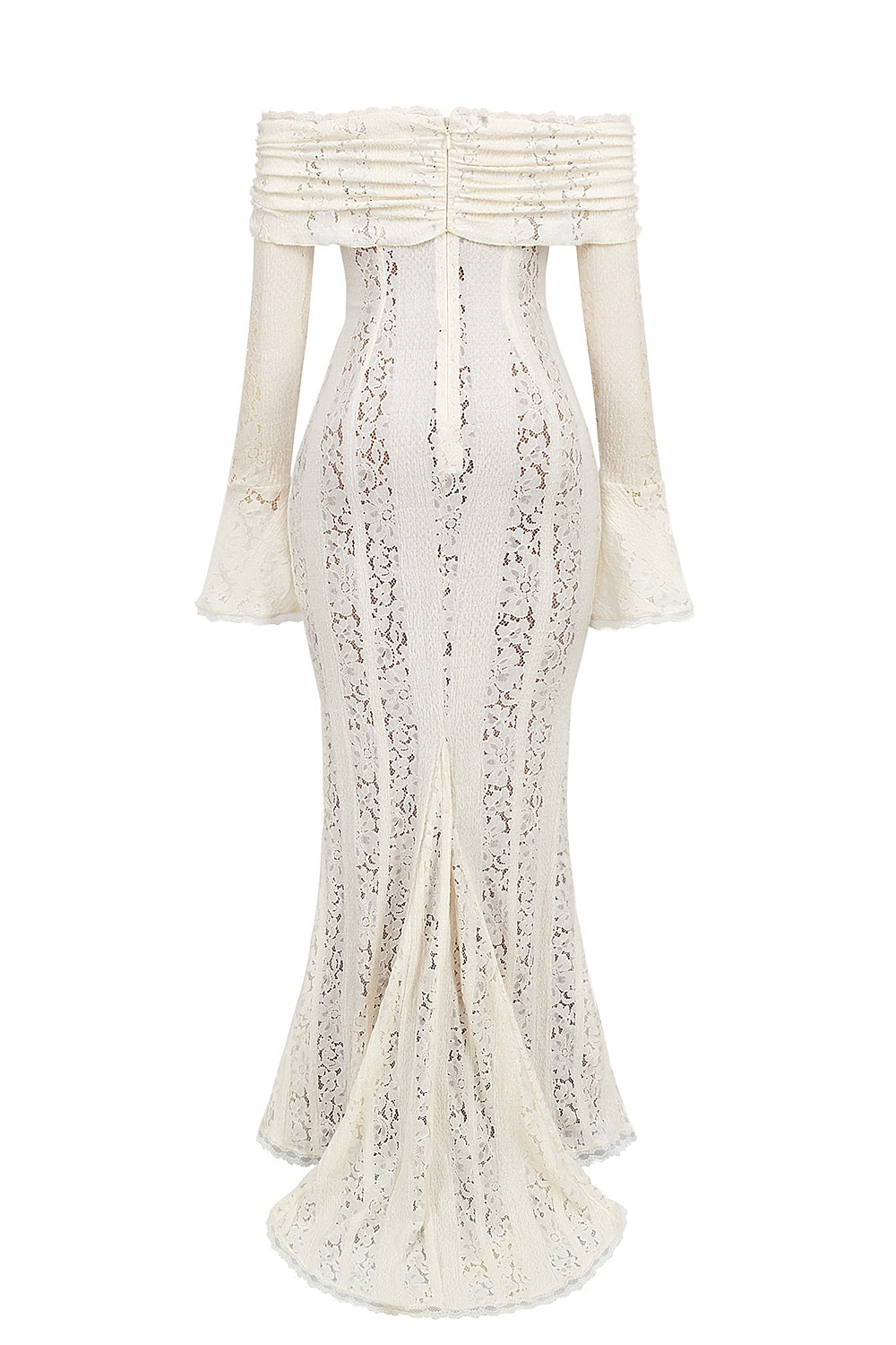 Belle Vintage Floral Lace Off Shoulder Maxi Dress - Cream white