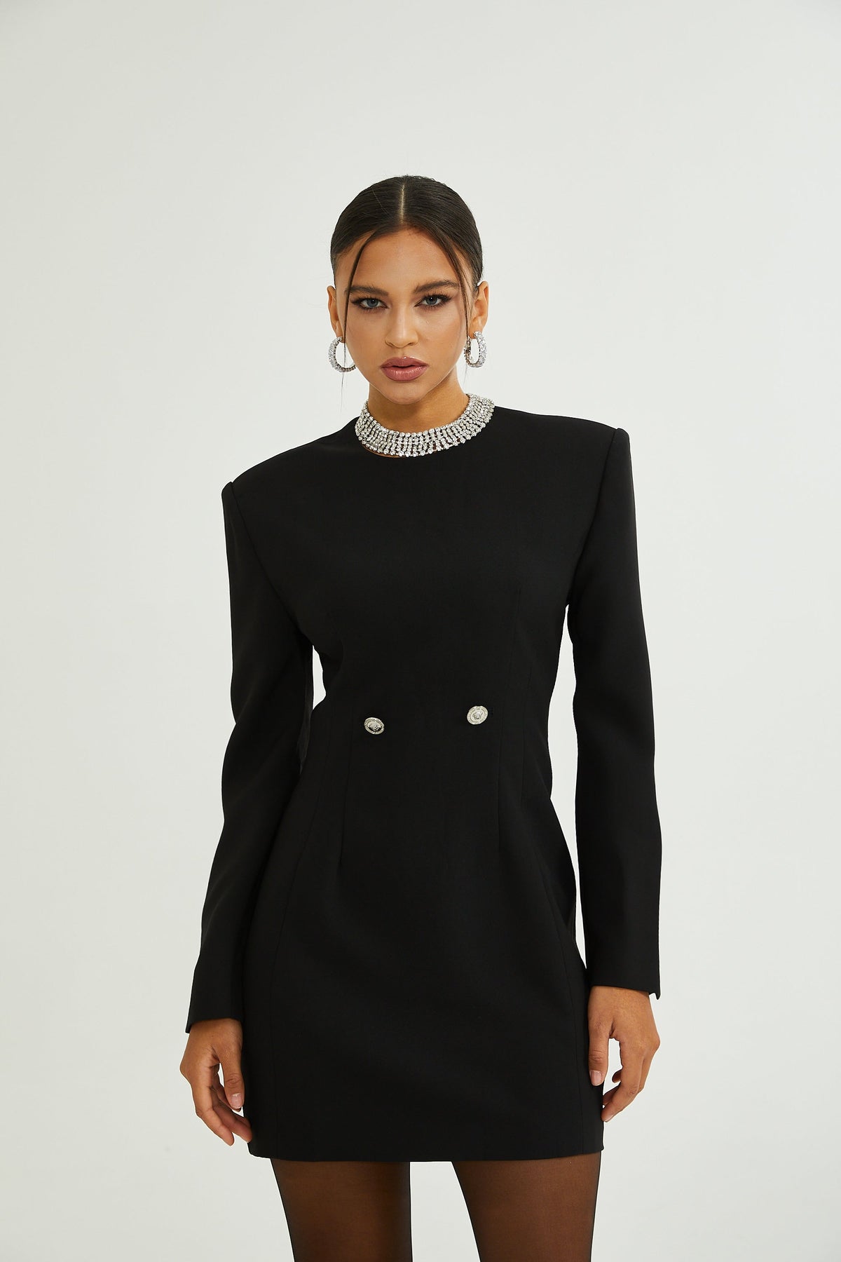 Magali black hourglass shoulder-padded mini dress - Black