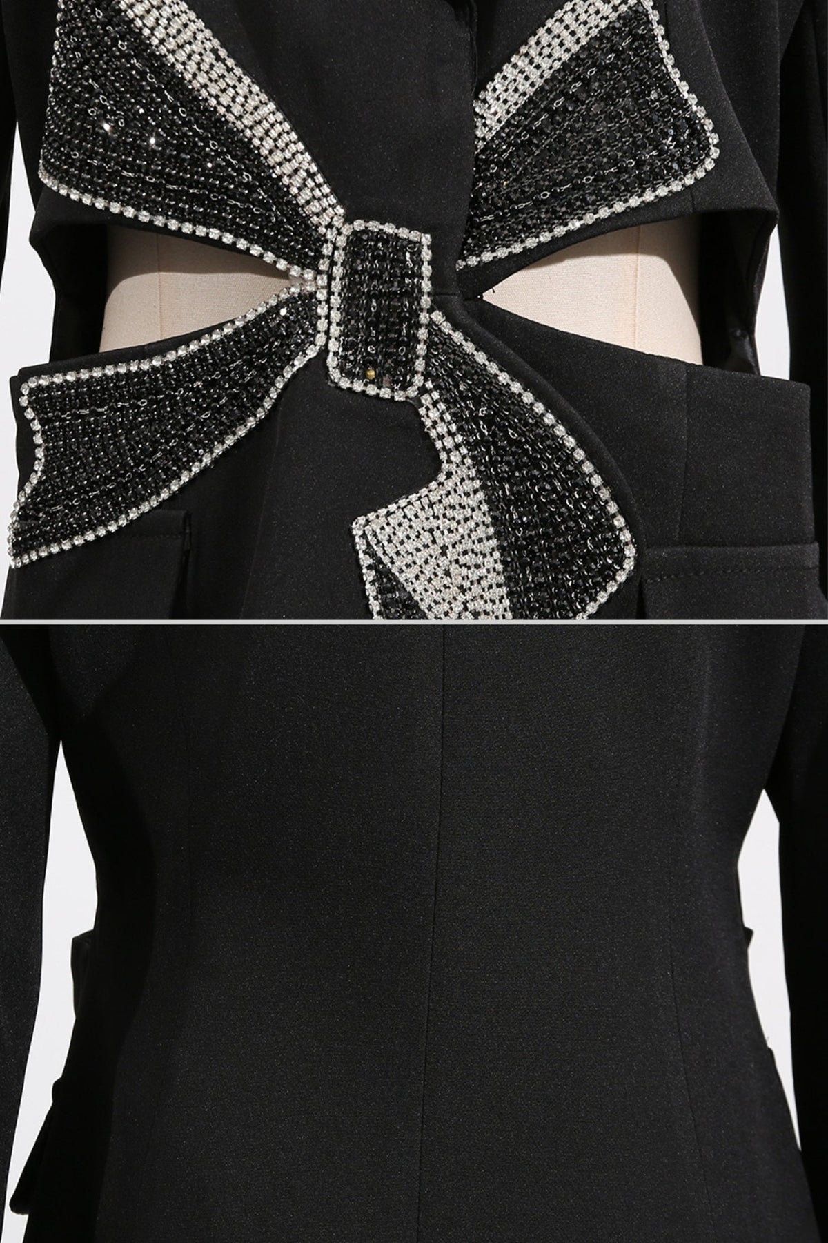 Crystal Bow Cut-Out Blazer Dress - Black