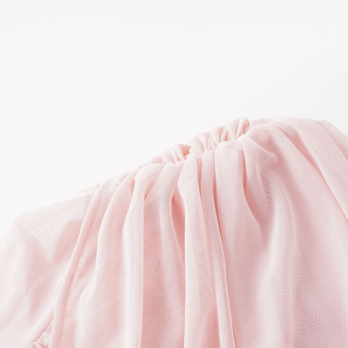 Garance Pink Asymmetrical Ruched Mesh Maxi Dress