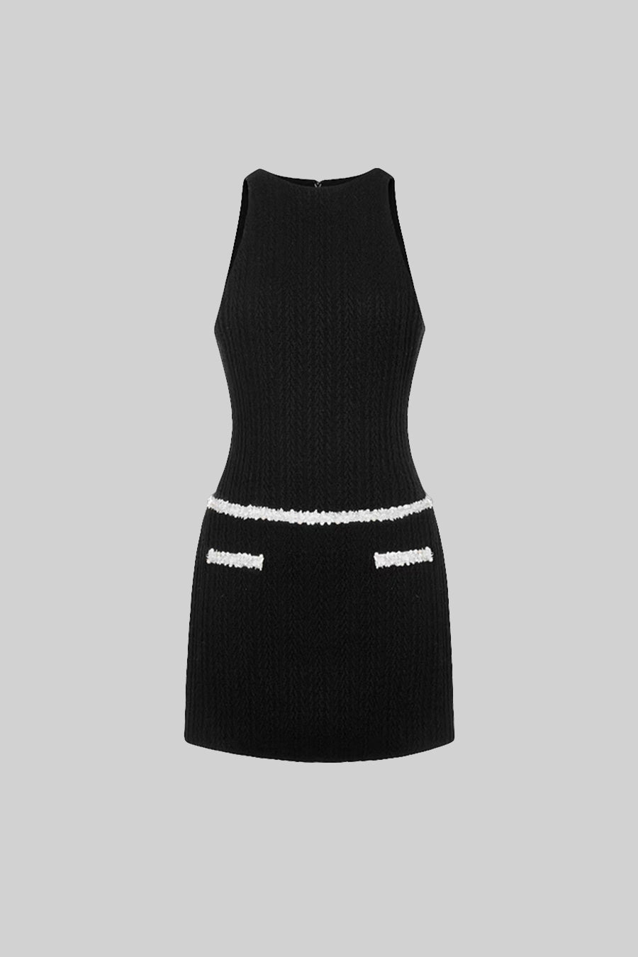 Elegant Sleeveless Textured Mini Dress- Black