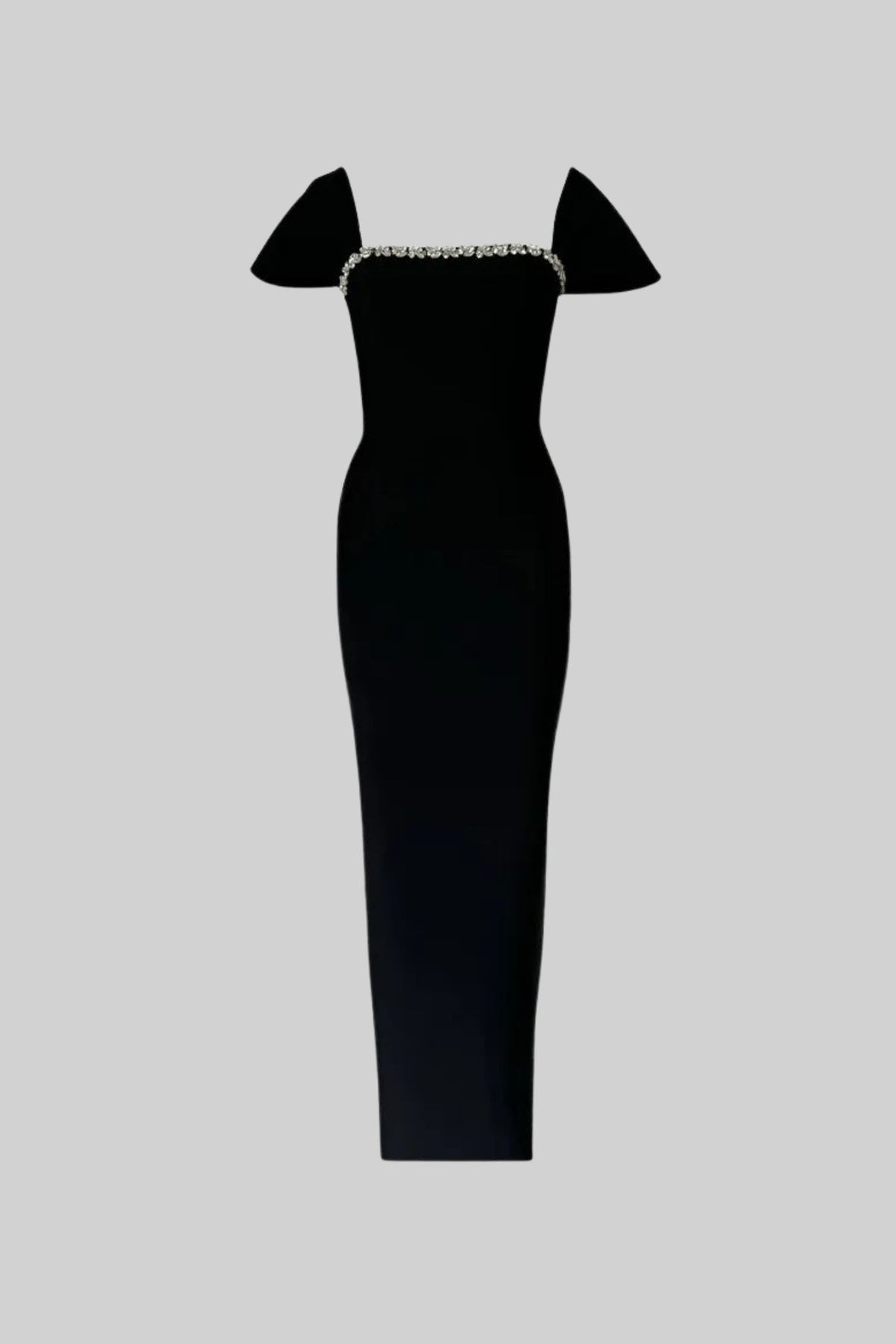 Off-Shoulder Fitted Gown With Crystal Embellishments  – Black