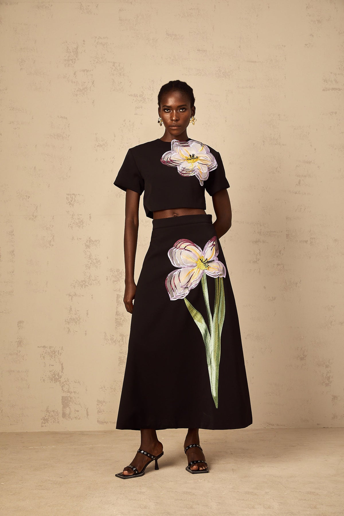 Irène Black Sequin Floral Embroidered Matching Set (Final Sale-US Only)