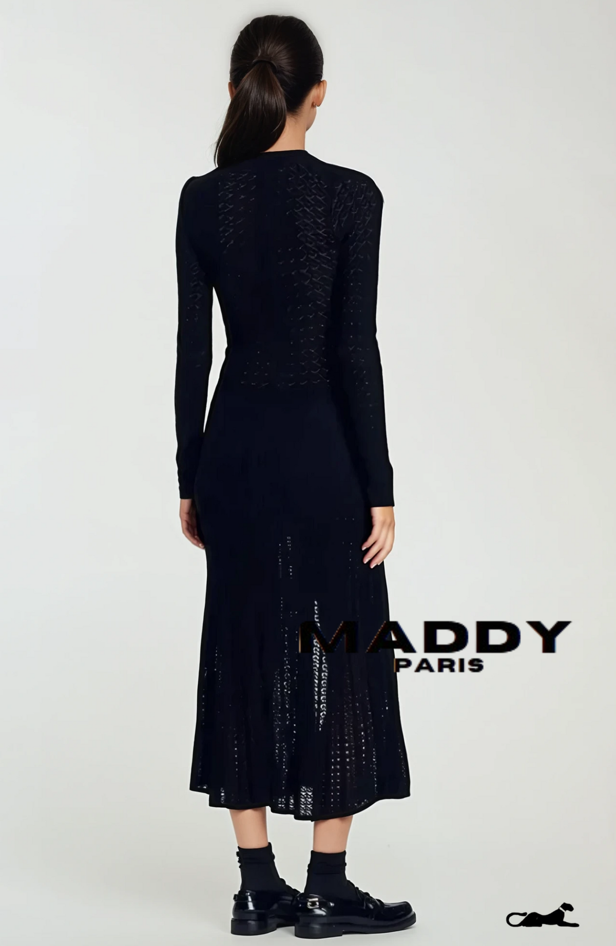 SANDRO ALESSIA CROCHET KNIT MIDI /  MAXI DRESS - BLACK