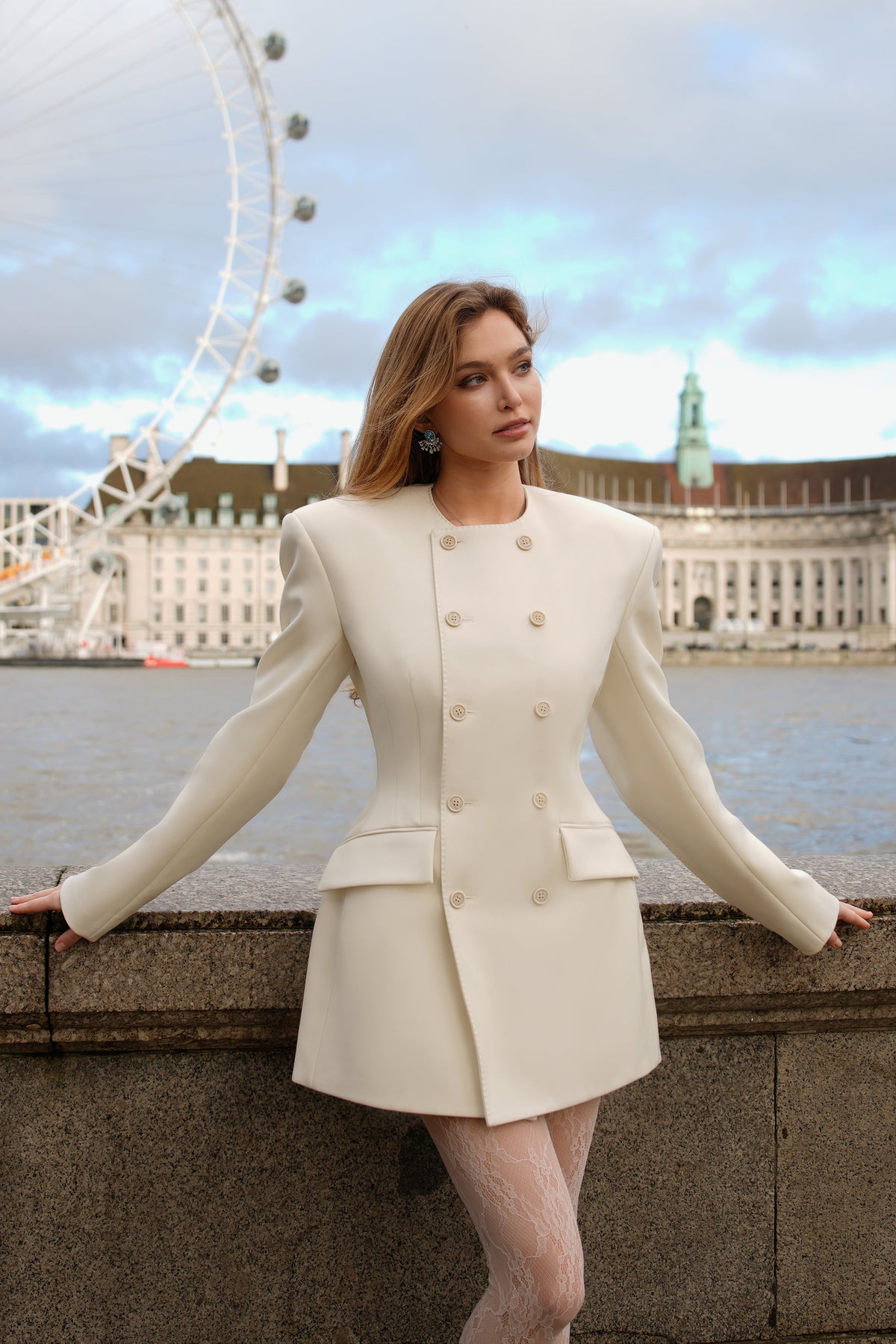 Saffron White Double-Breasted Blazer Dress