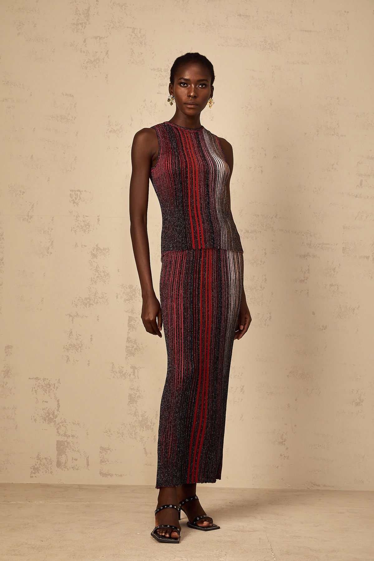 Ulysse Red Glitter Pleated Knit Matching Set