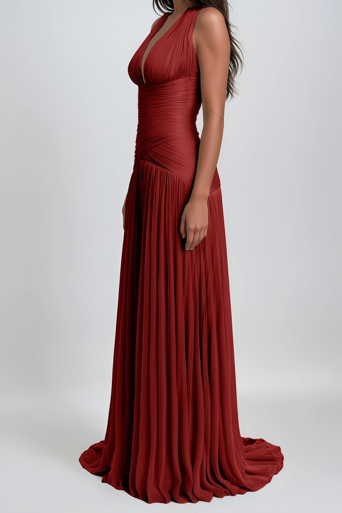 Uranie Red Gathered Maxi Dress