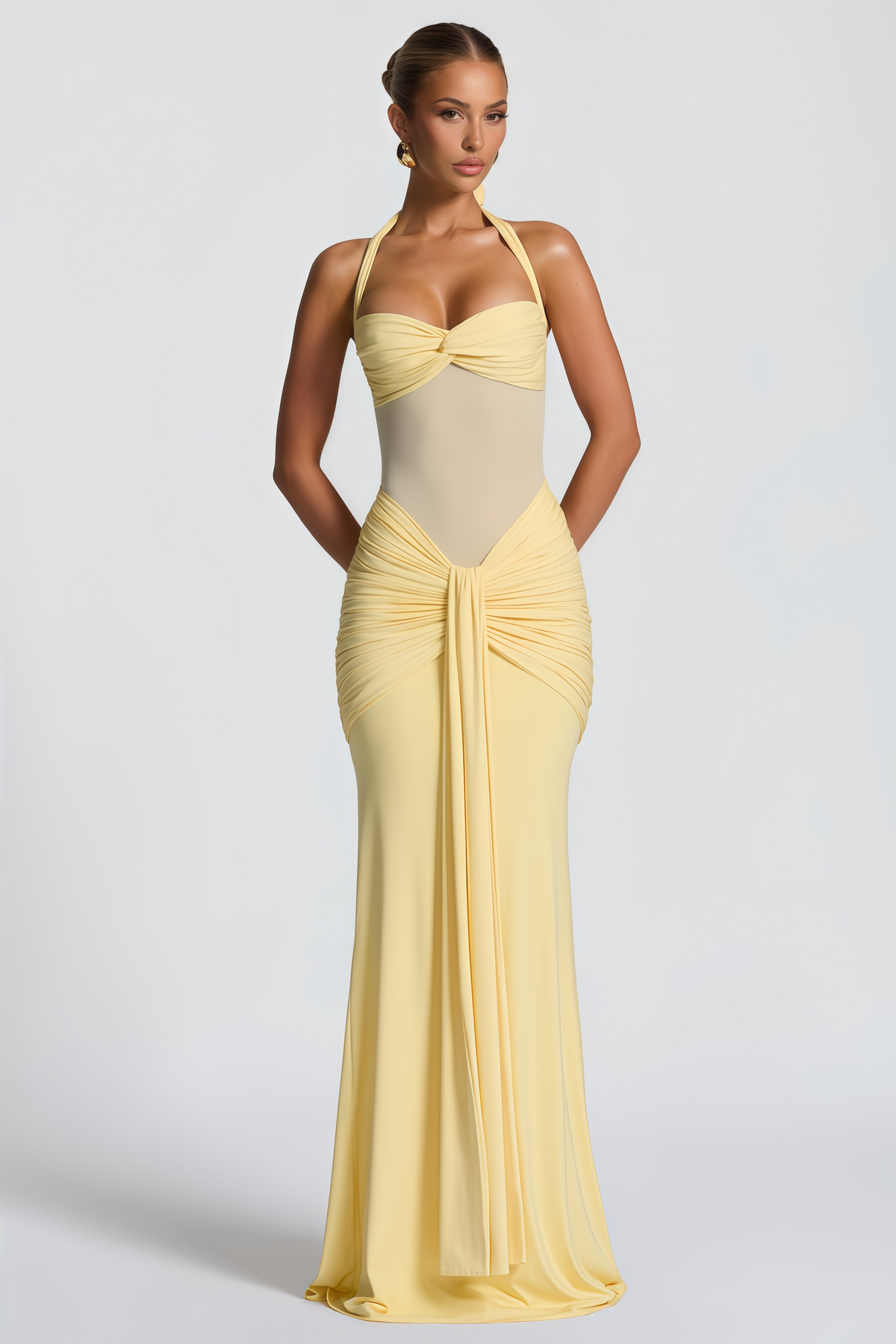Amandine Yellow Halterneck Gathered Maxi Dress