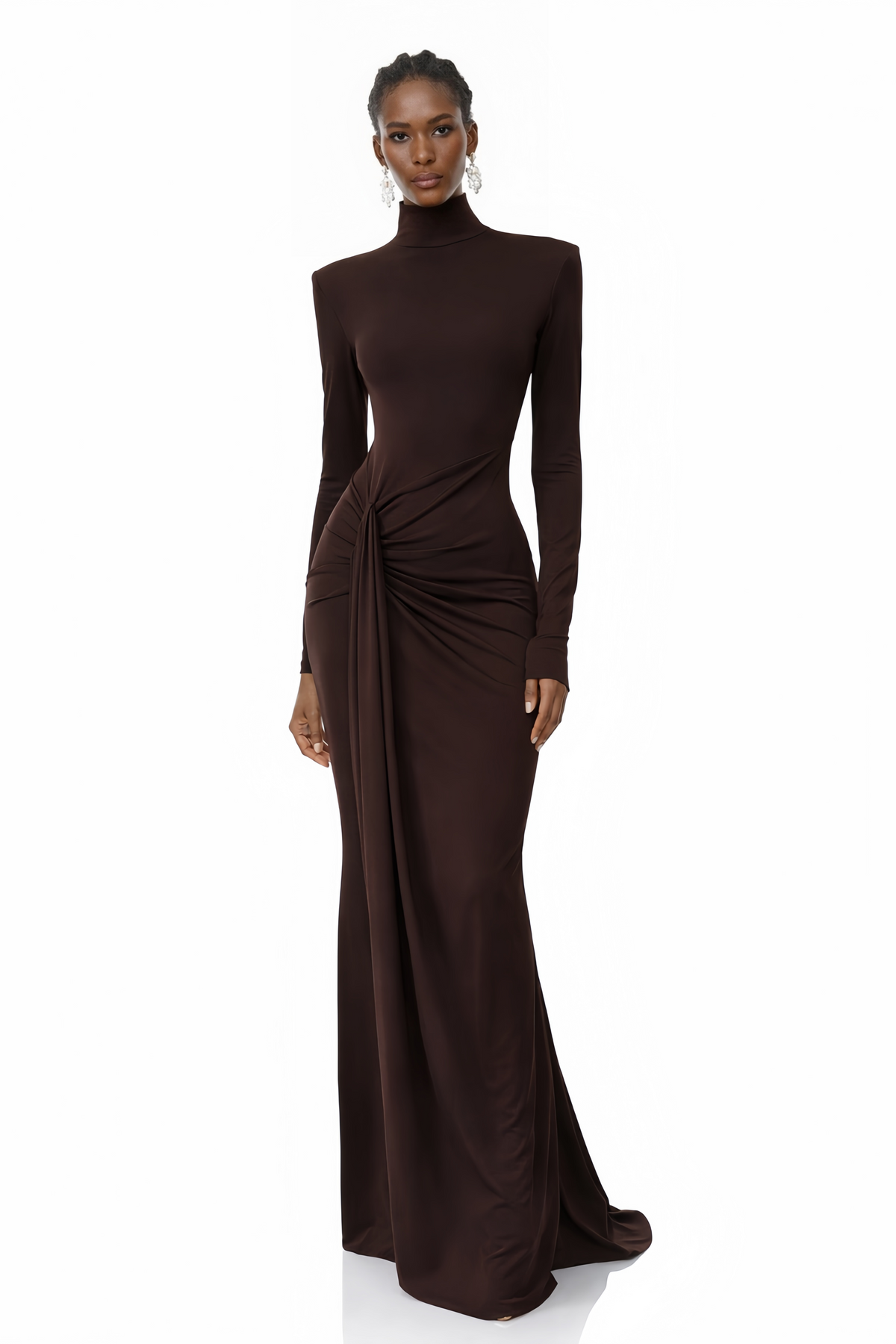 Neve Brown High Neck Twist Knot Maxi Dress (Final Sale)