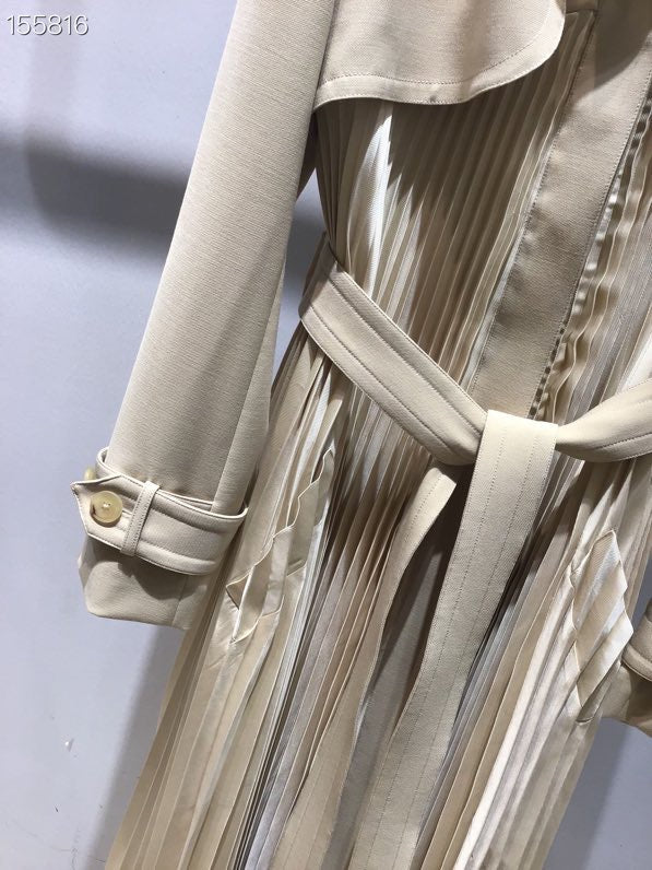 Sandro Ruffle Pleated Trench Coat with Belt - beige