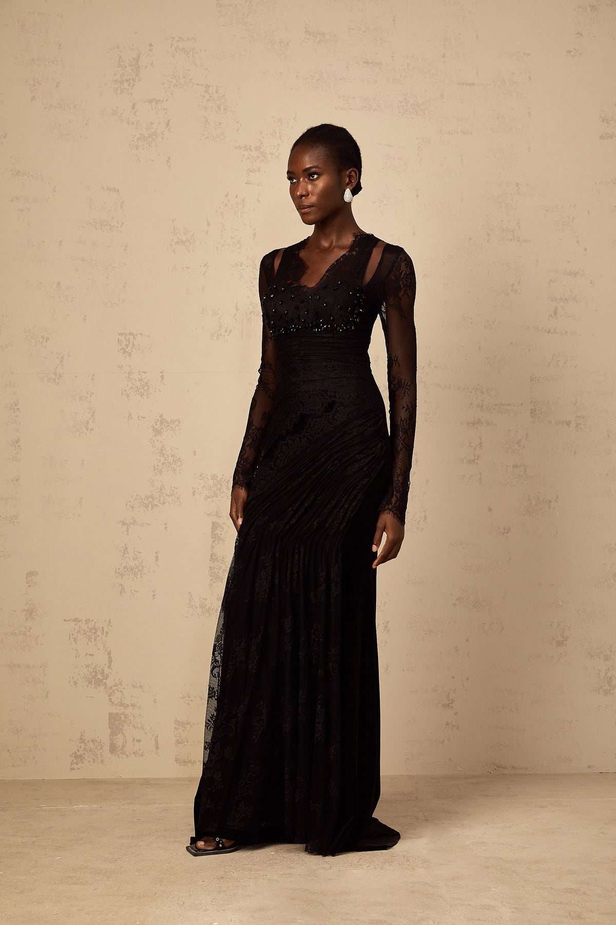 Ursula black floral-lace mermaid maxi dress