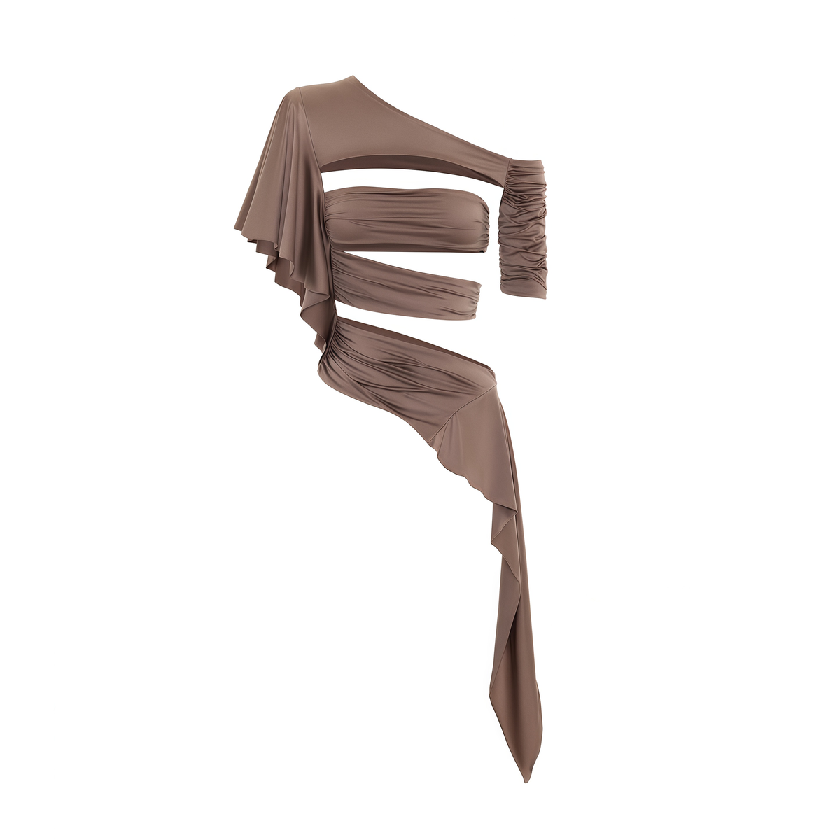 Iben Brown Asymmetrical Cut Out Satin Top