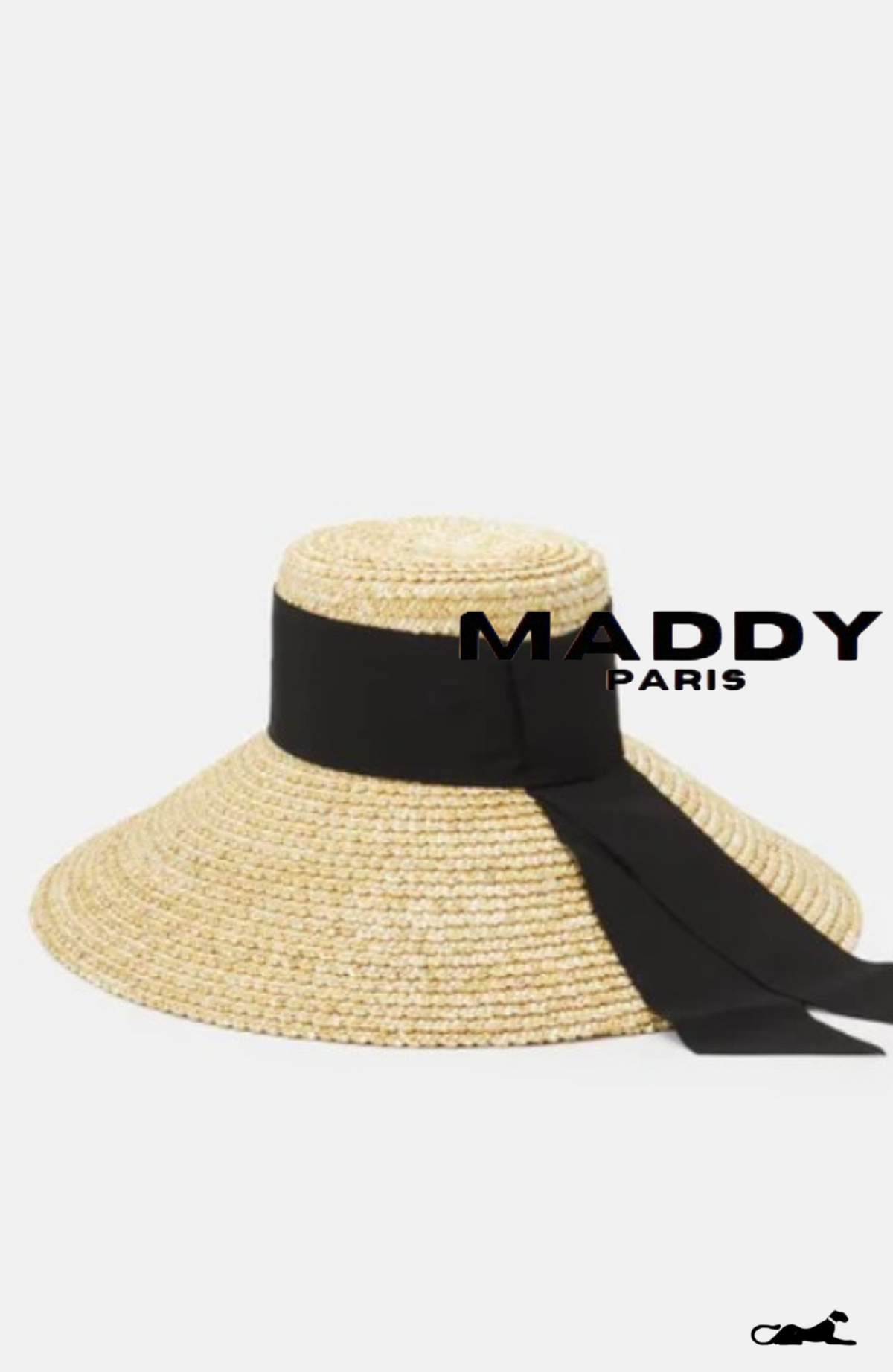 MIRABEL  WOVEN STRAW RIBBON HAT – NATURAL BEIGE WITH BLACK TRIM - Black