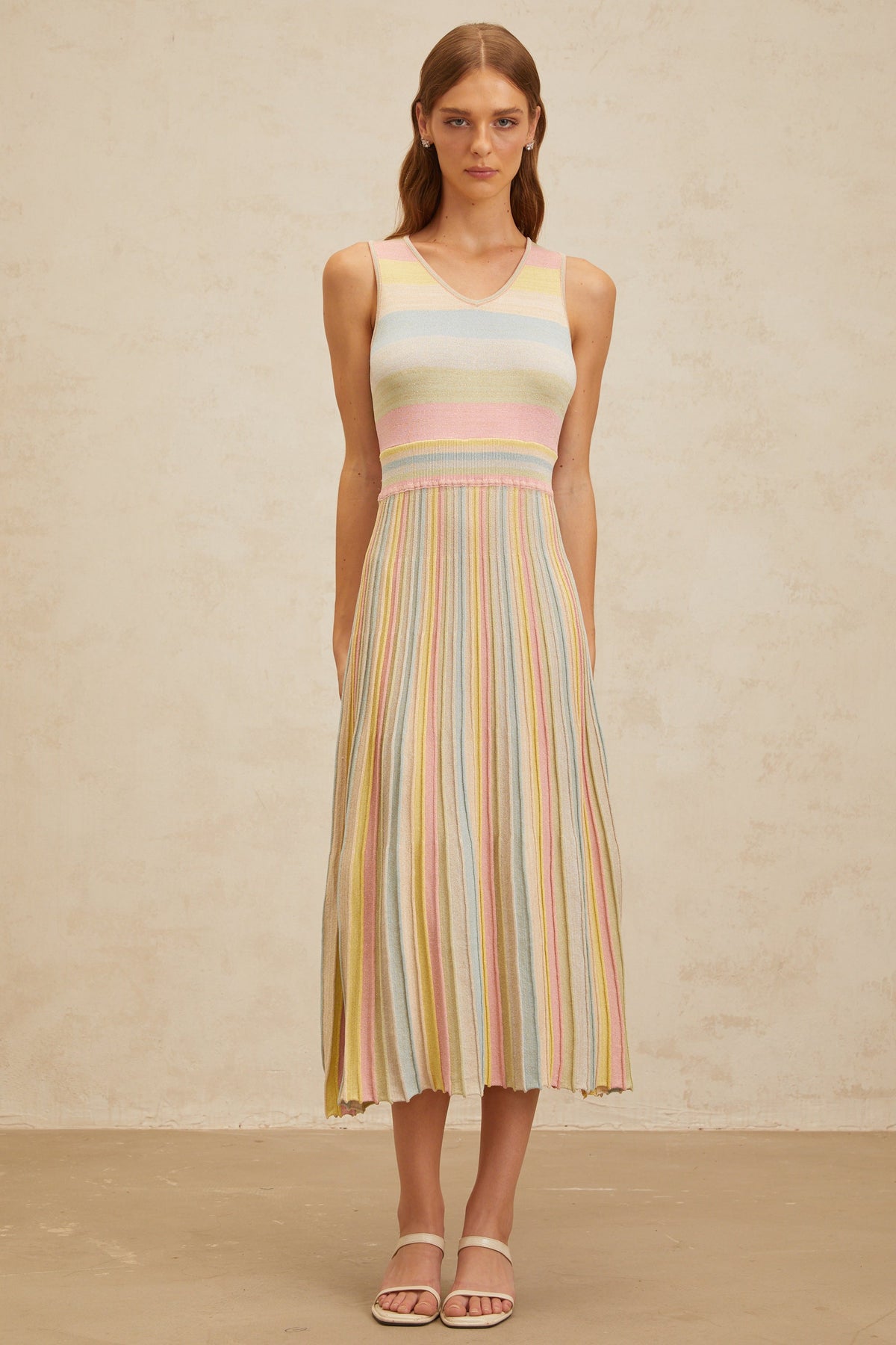 Bénédicte Blue Summer Striped Knit Midi Dress