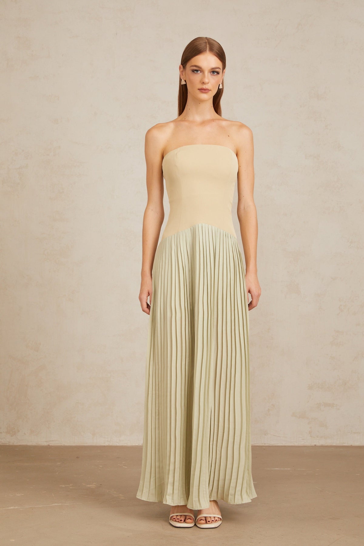 Mirja Green Pleated Corset Maxi Dress