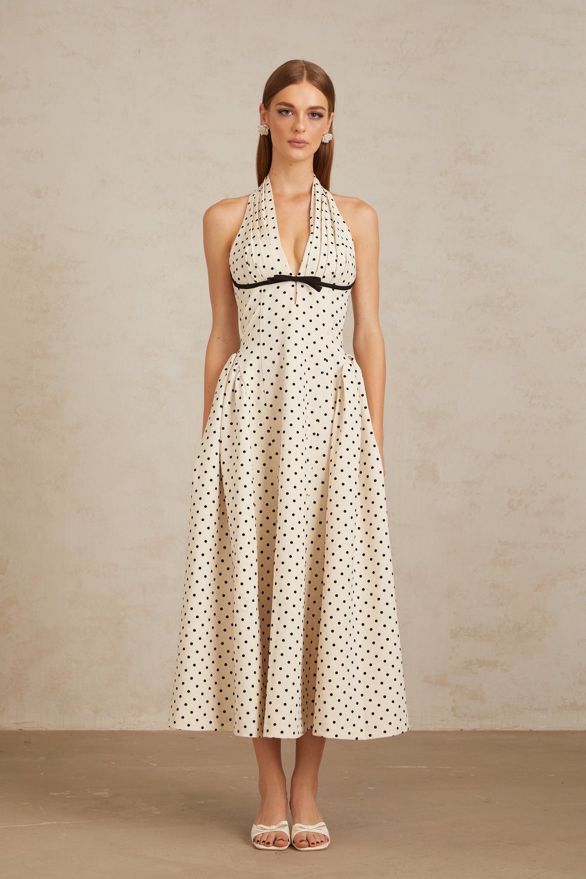 Gitane White Polka Dot Midi Dress