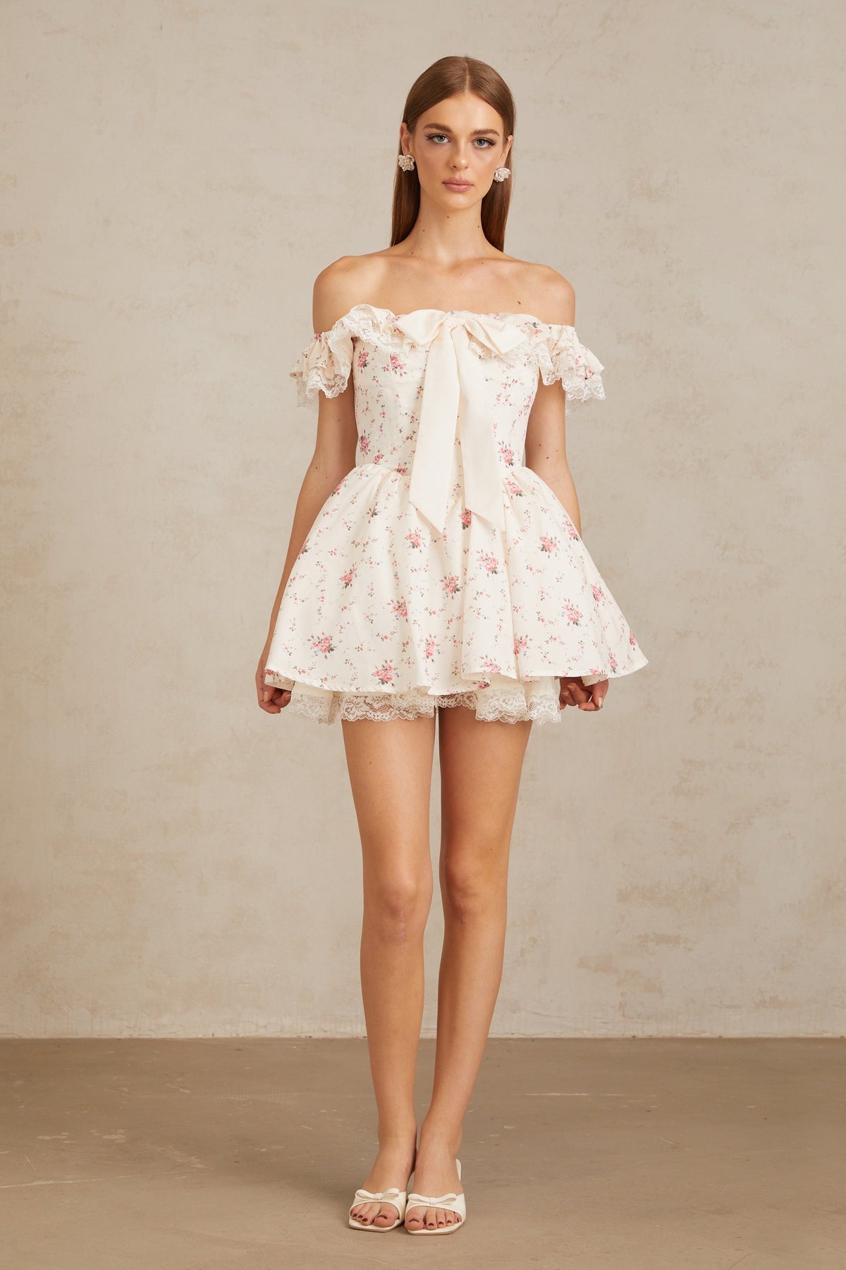 Arsène White Oversize Bow Floral Print Mini Dress (Final Sale-US Only)