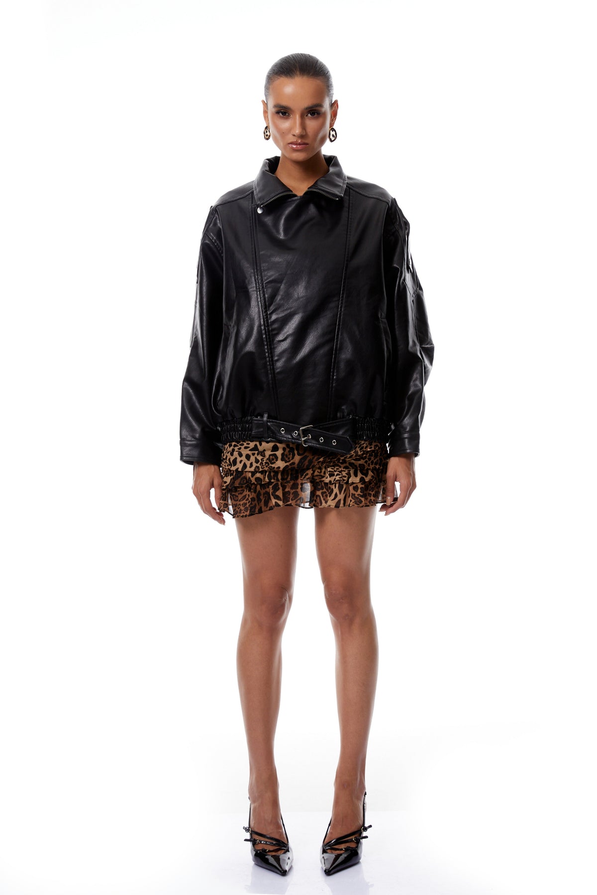 Antonella Black Belted Leather Jacket