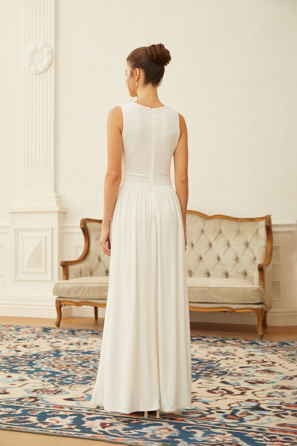 Willow White High Slit Gathered Maxi Dress