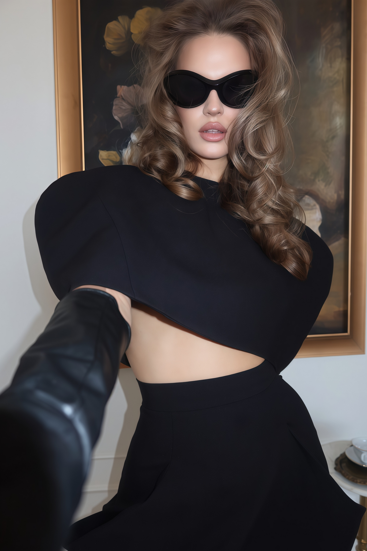 Shiva Black Structured Cape & Asymmetrical Skirt Set