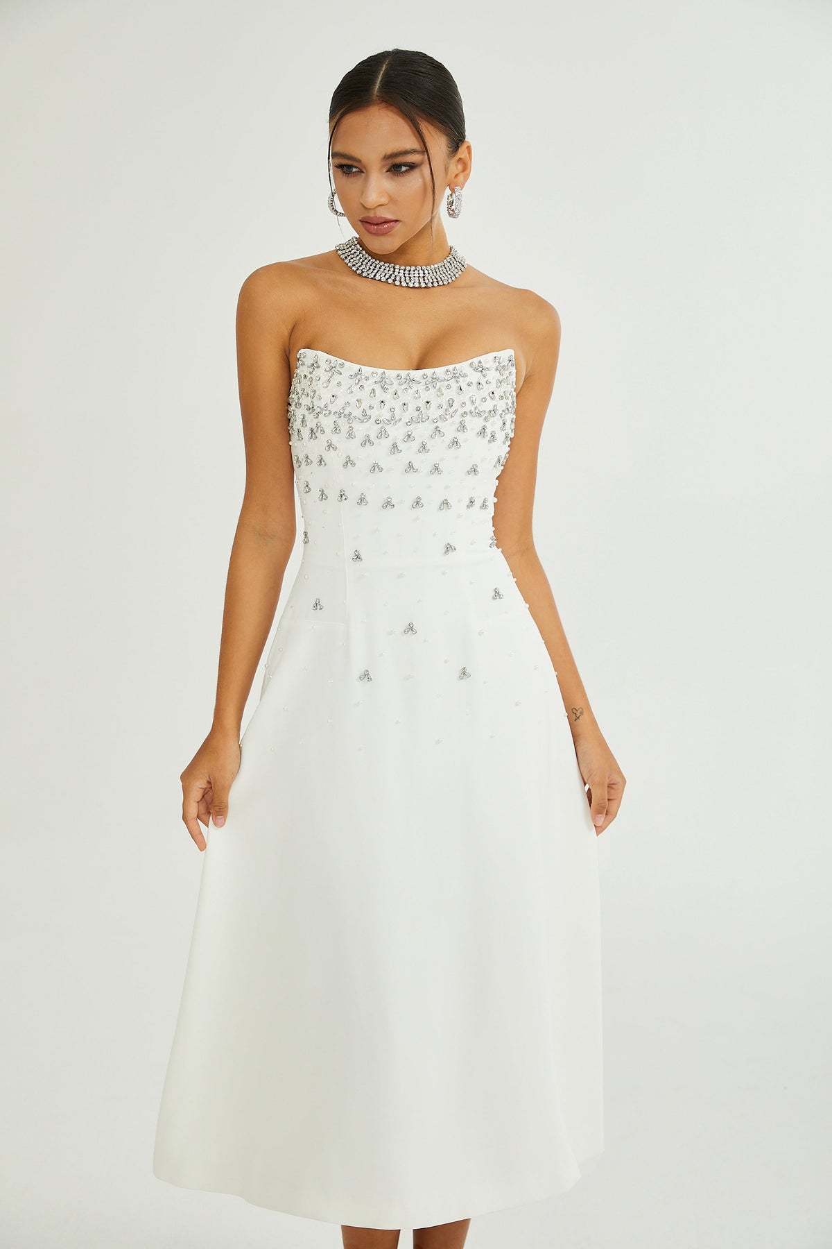 Melisande white embellished midi dress