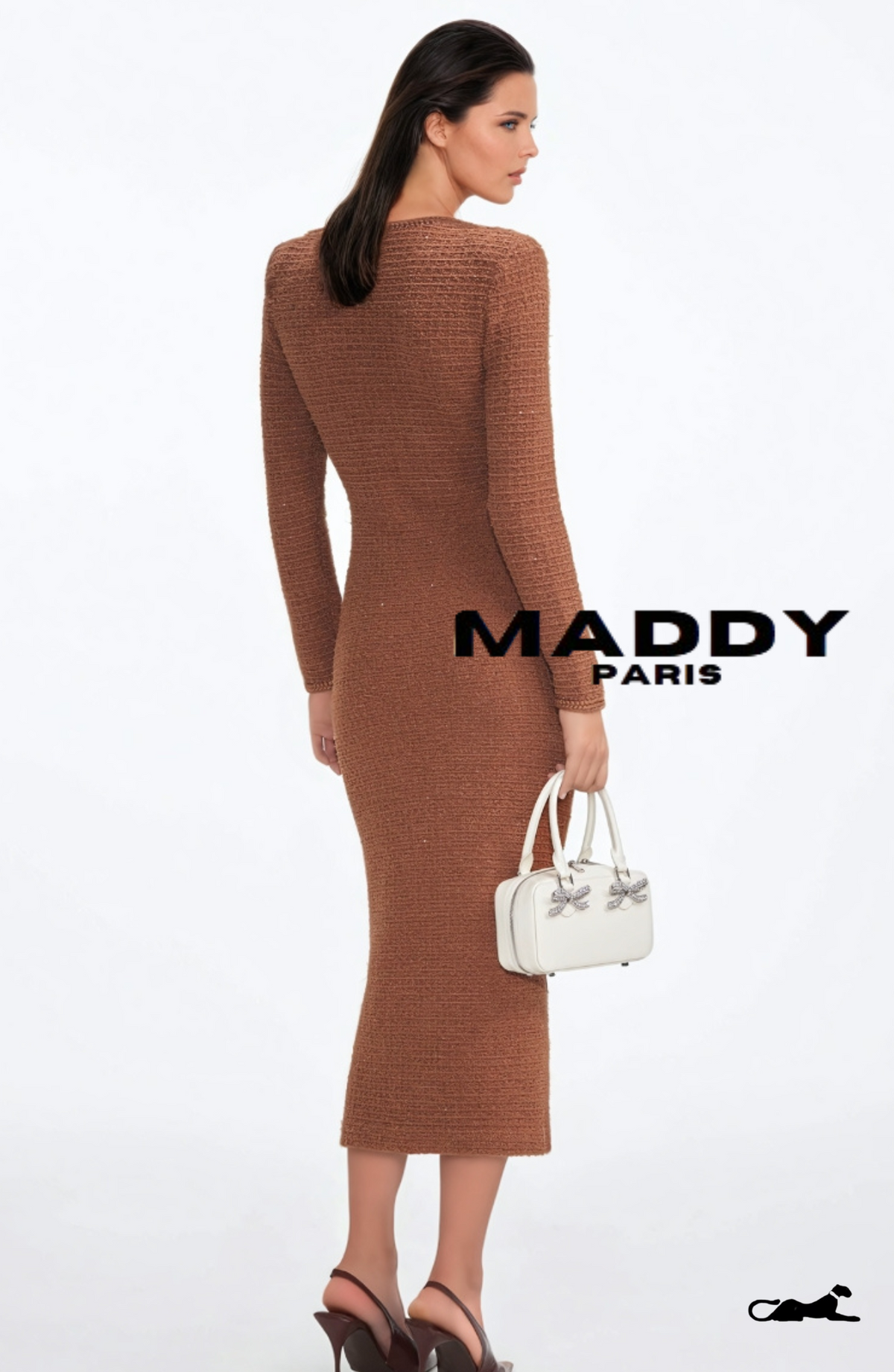 ISABELLE TWEED MIDI DRESS – CAMEL BROWN