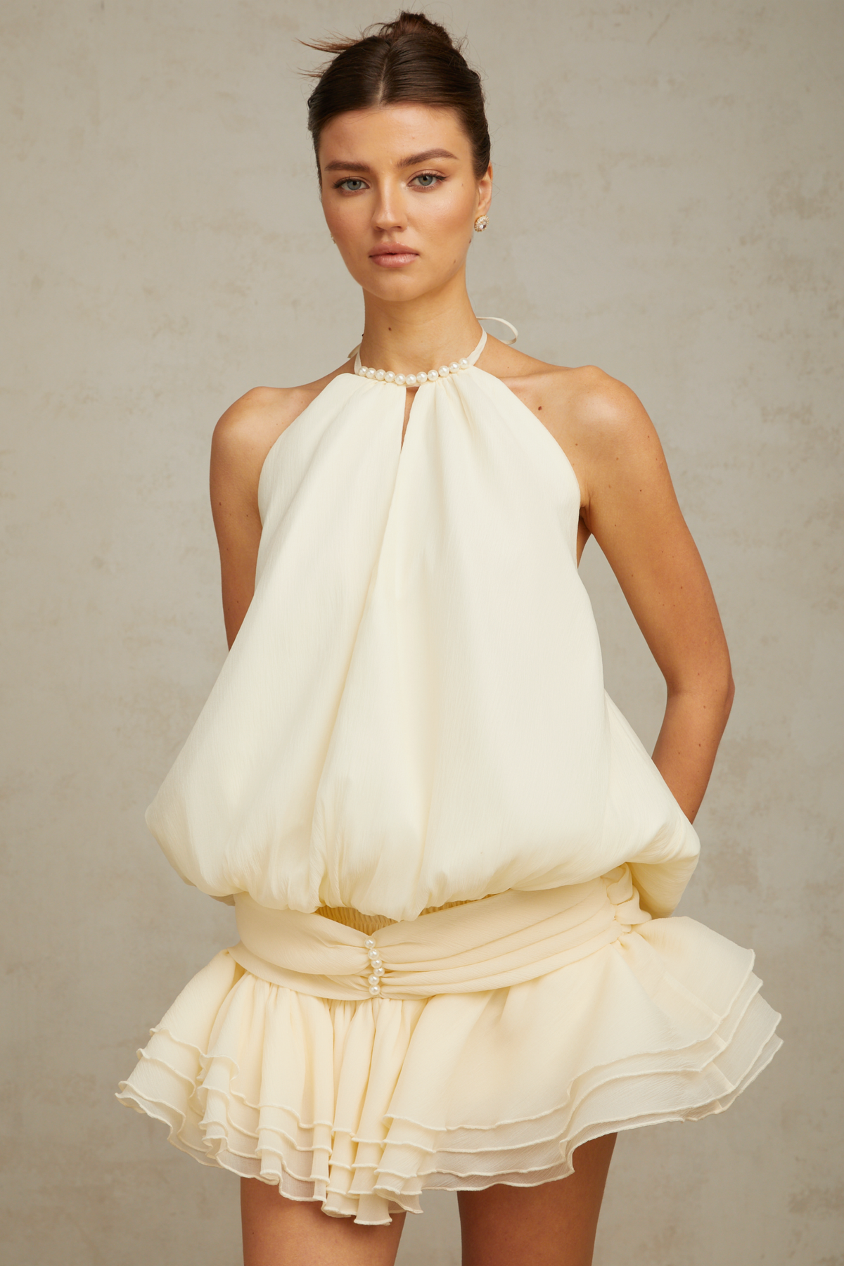 Bérénice white halterneck faux-pearl mini dress (Final Sale-US Only)