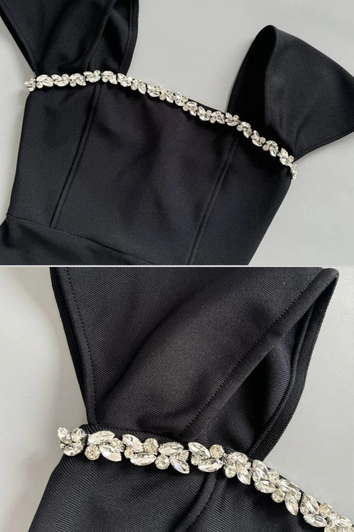 Off-Shoulder Fitted Gown With Crystal Embellishments  – Black