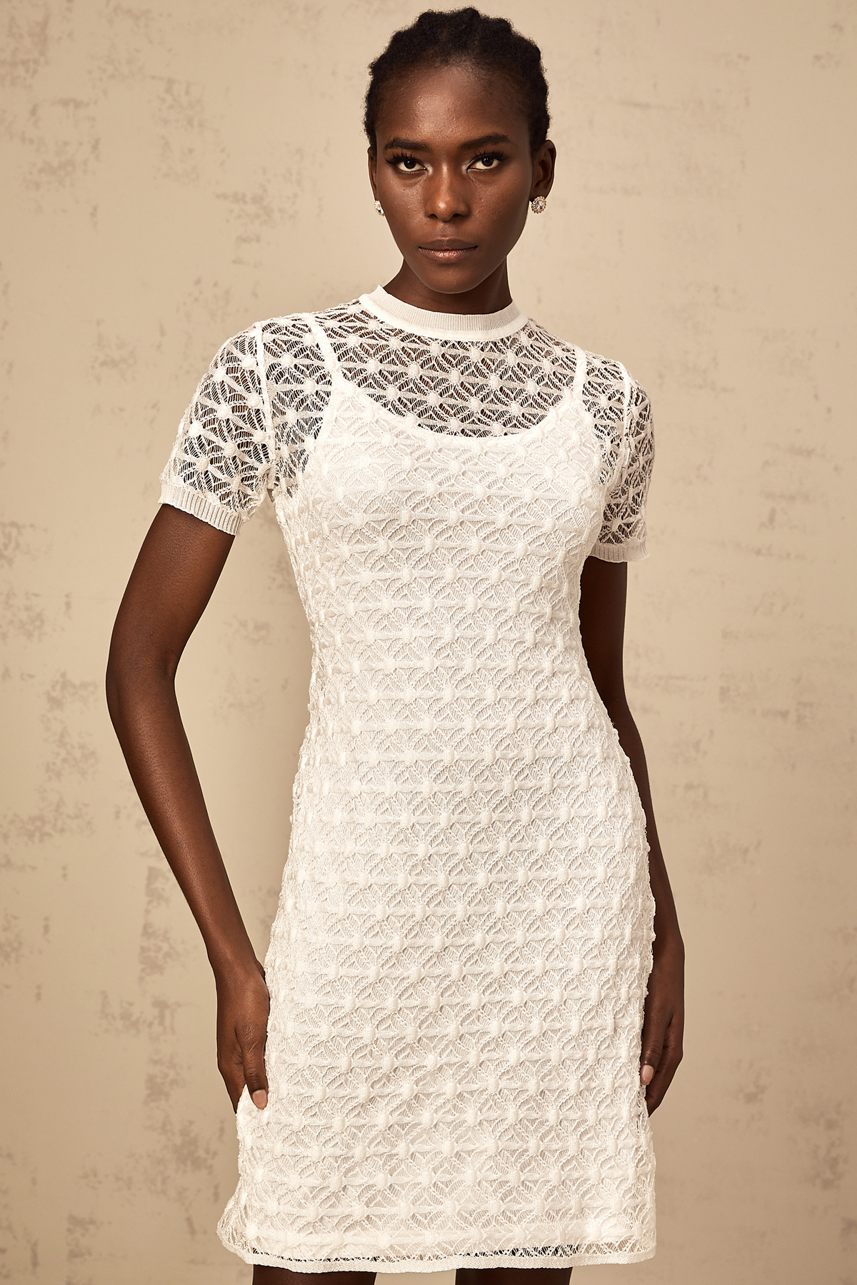 Vanessa white semi-sheer knit mini dress