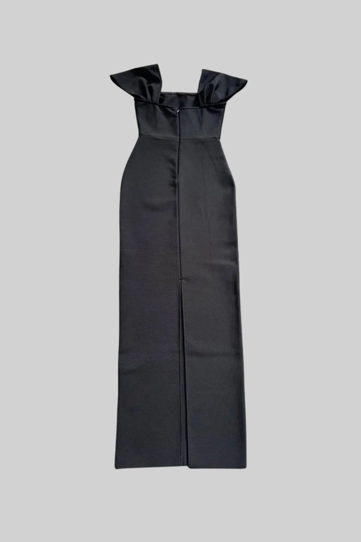 Off-Shoulder Fitted Gown With Crystal Embellishments  – Black