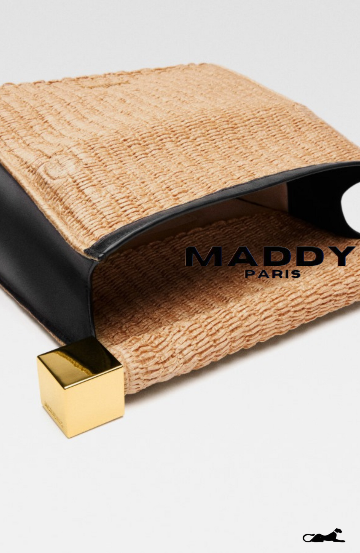 JAC RAFFIA CURVED-EDGE EVENING CLUTCH BAG – GOLD
