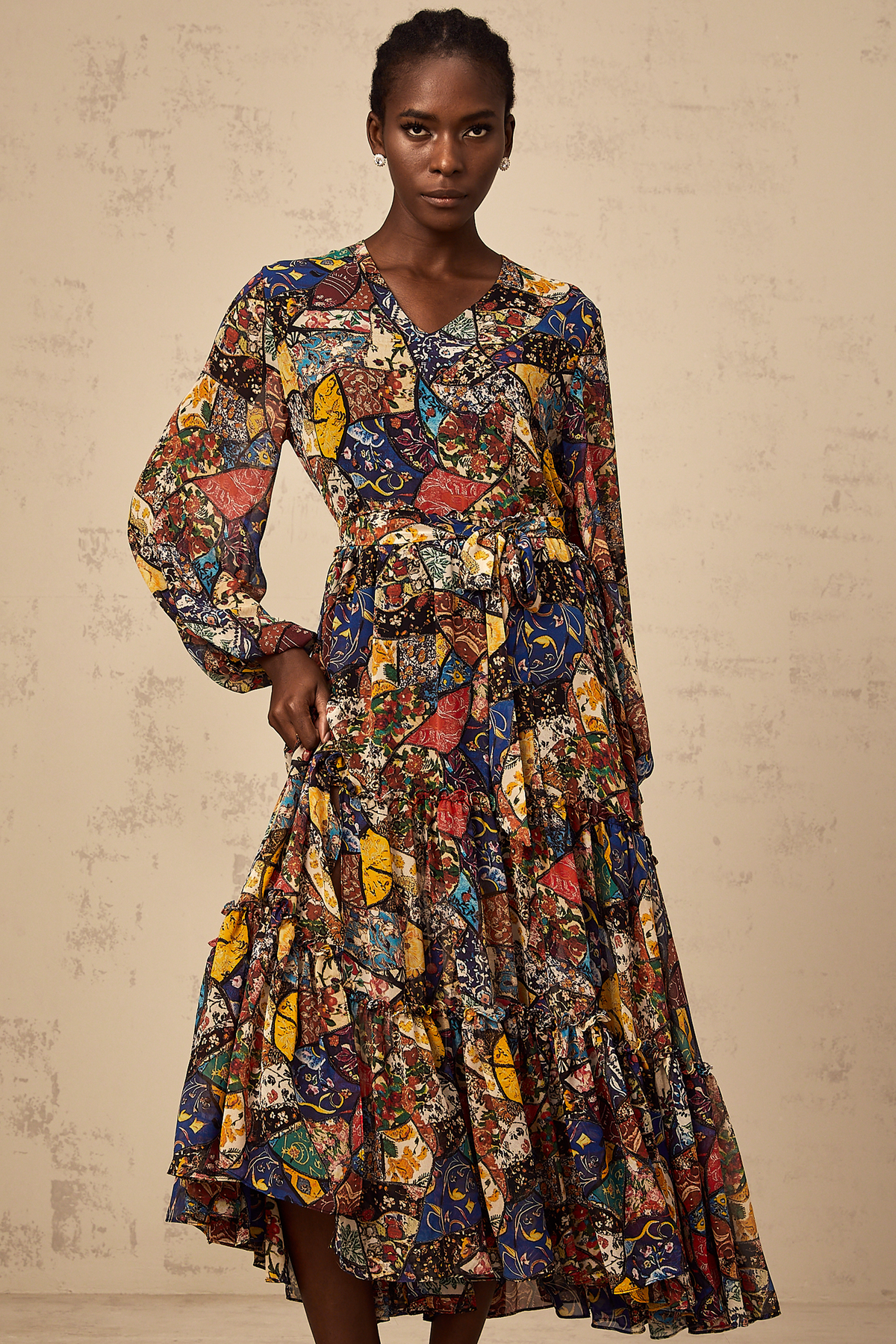 Diane brown bohemian shirring midi dress
