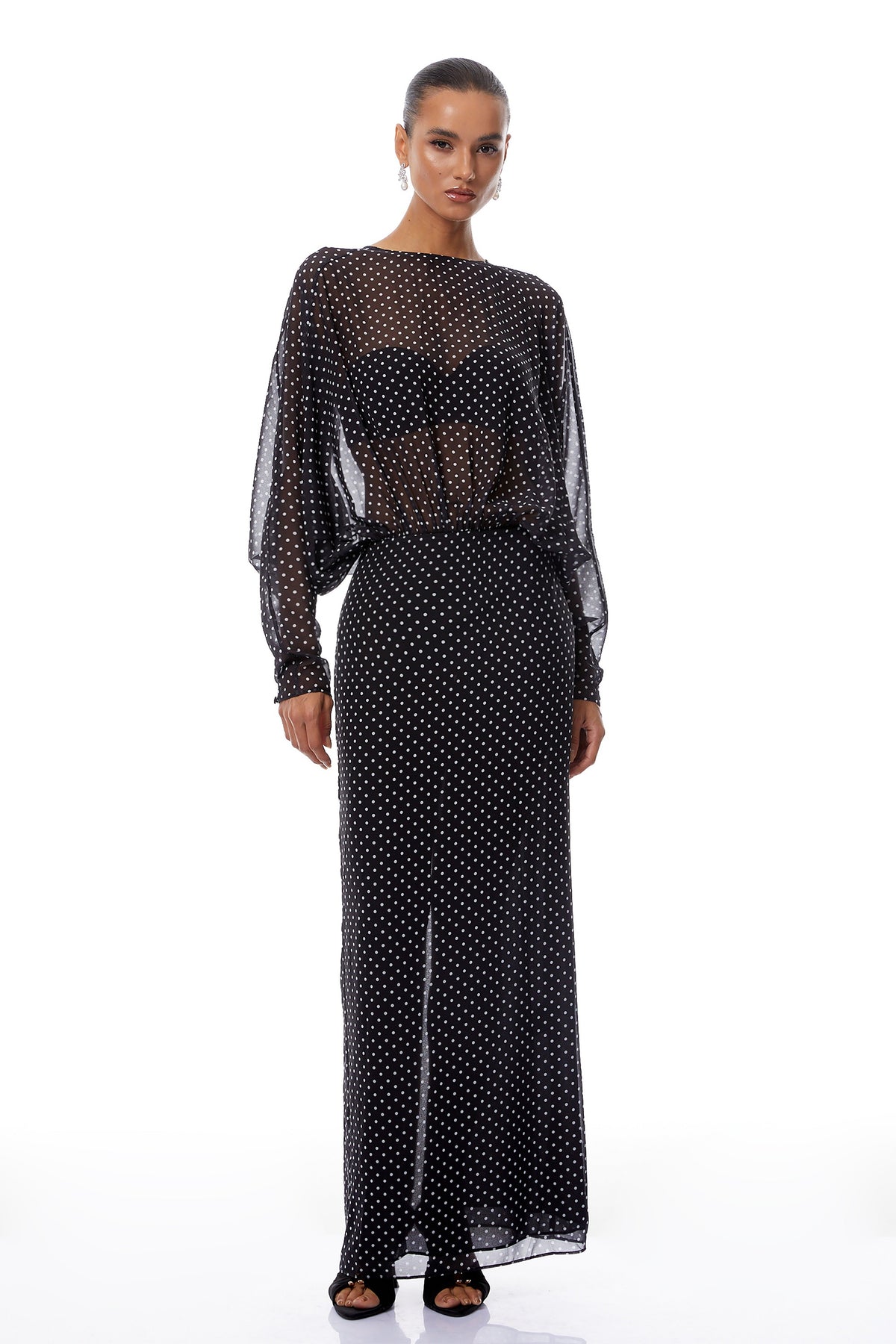 Emilia Black Polka Dot Chiffon Maxi Dress (Final Sale-US Only)
