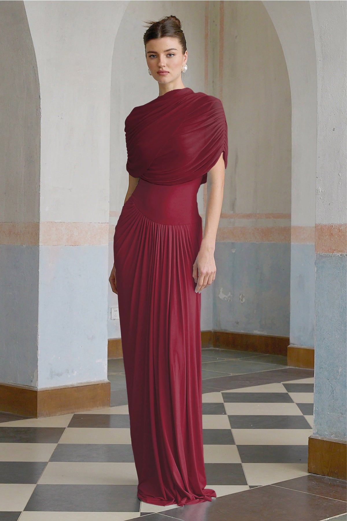 Catherine asymmetrical pleated maxi dress in Red (Final Sale-US Only)