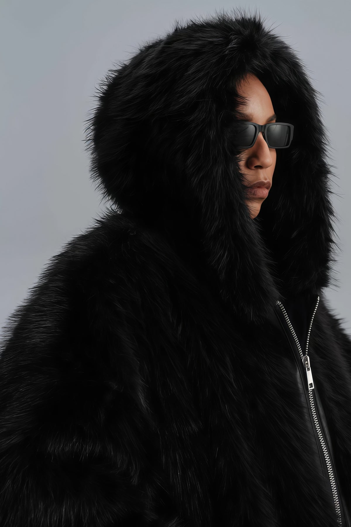 Aurelia Black Faux Fur Hoodie Jacket