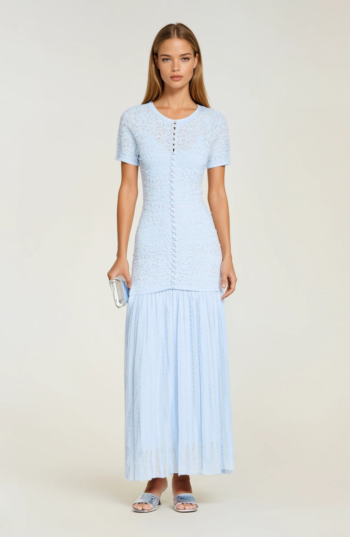 Sandro Levana beaded knit maxi dress
  - Light Blue