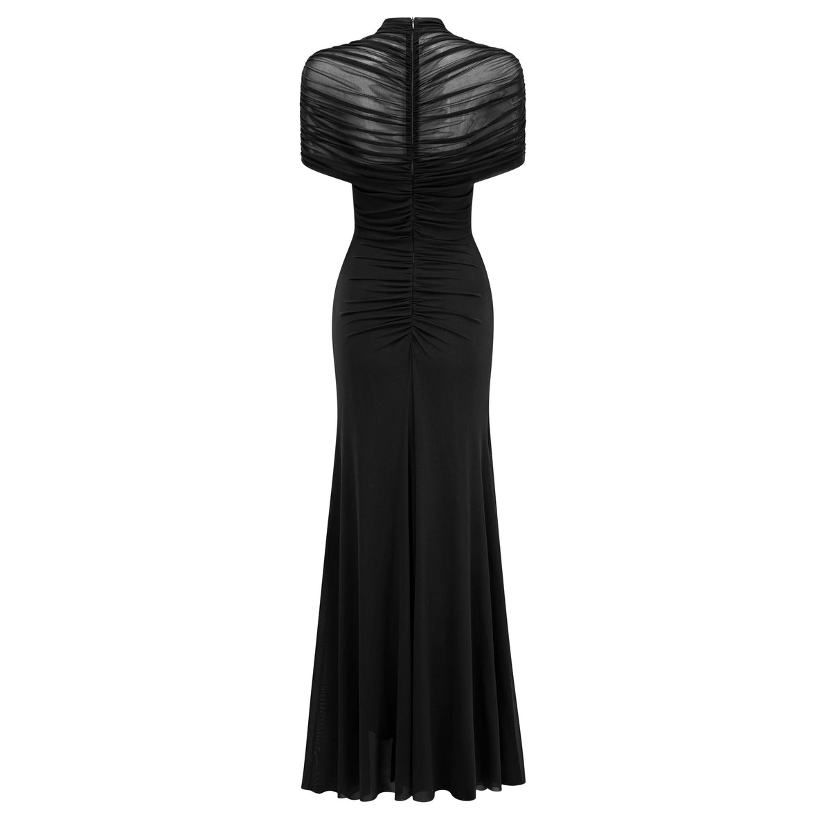 Bruna Cut-Out Ruched Mesh Maxi Dress