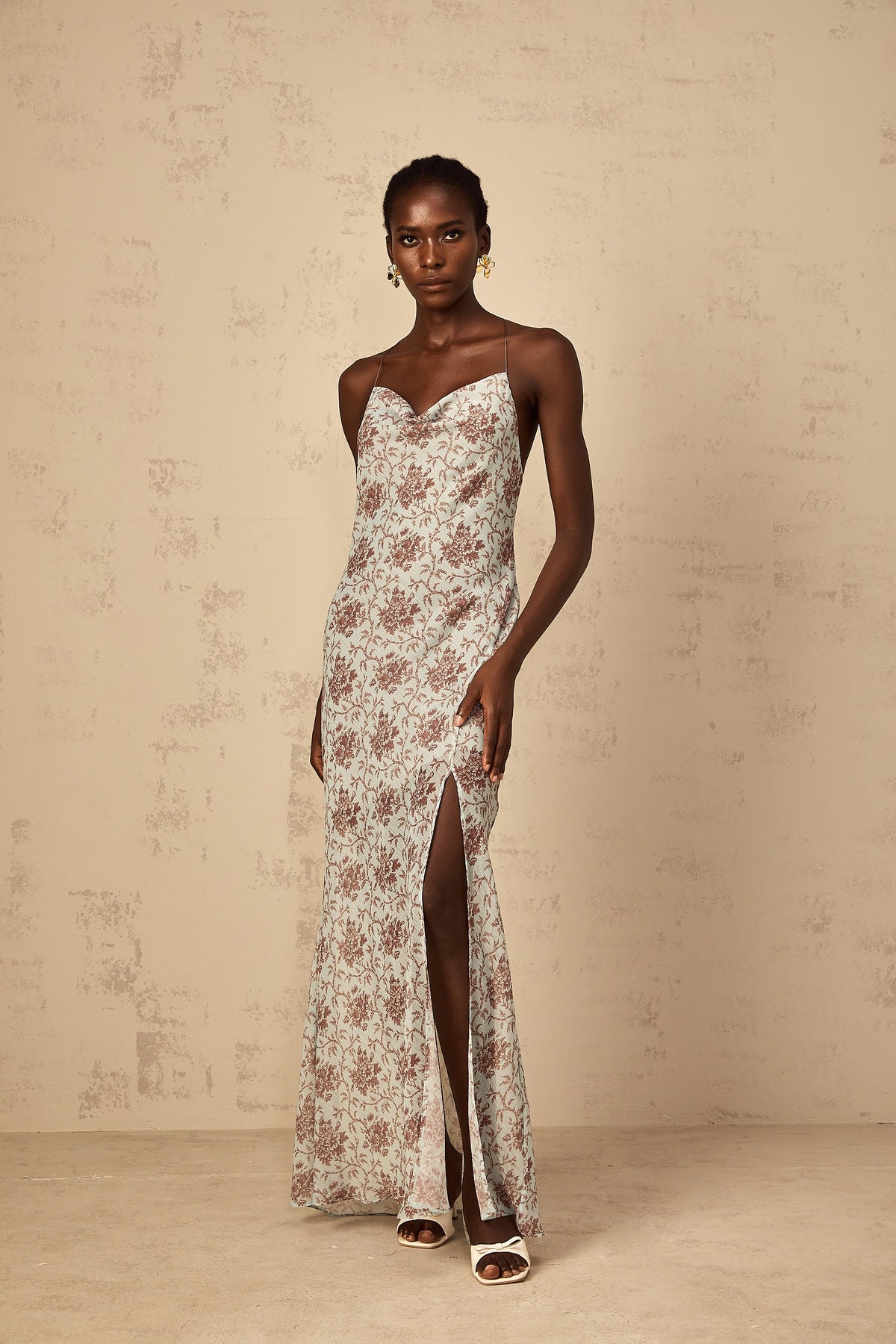 Honorine Blue Sleeveless Floral Print Maxi Dress