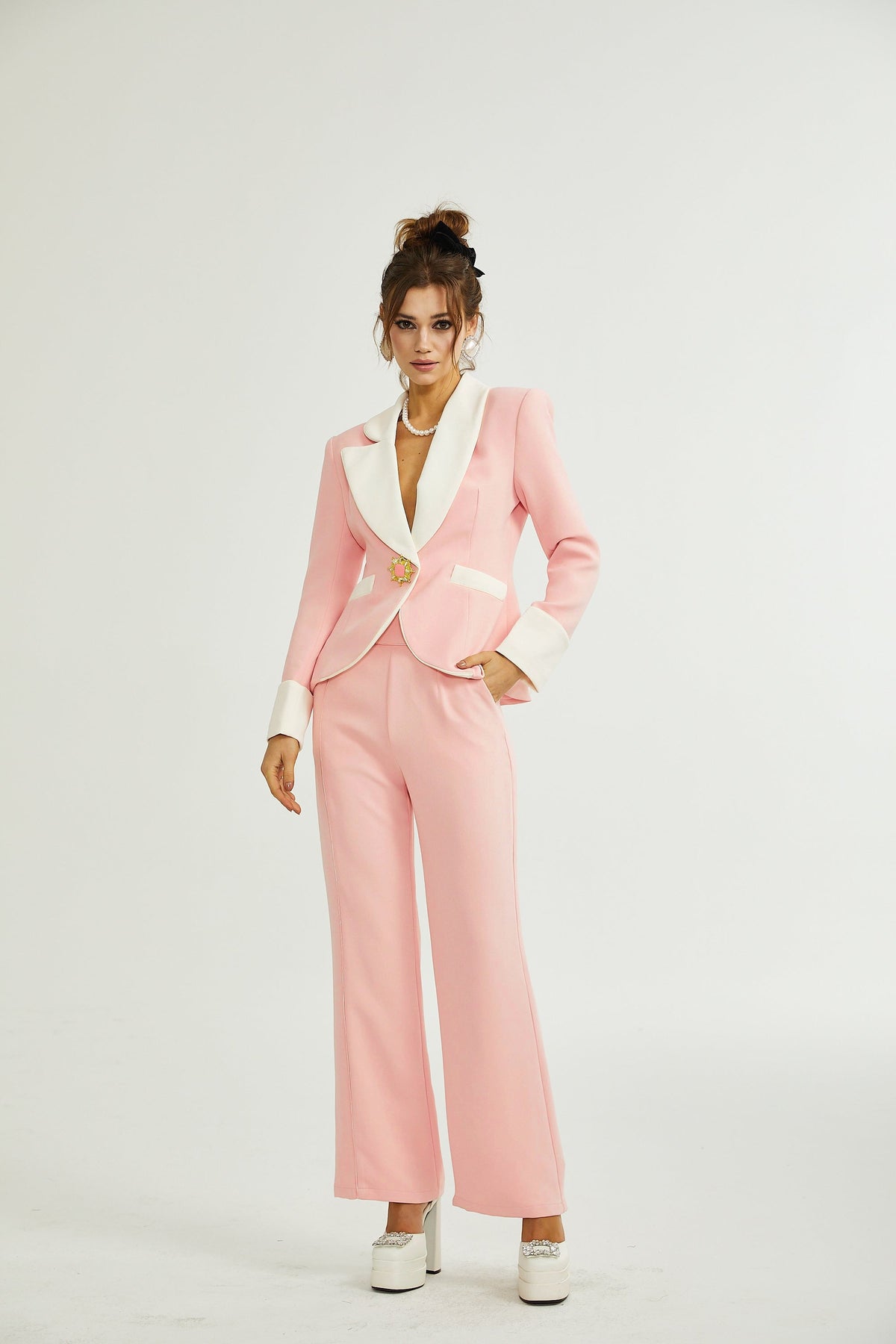 Claretta colour-block blazer & pants matching set
