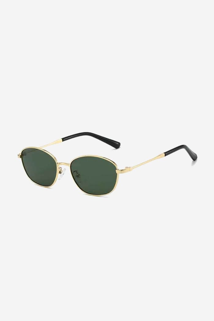 Slim Oval Sunglasses with Lightweight Metal Frame – Green/Gold