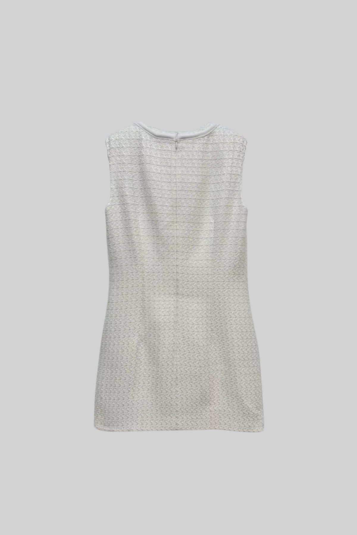 Textured Sleeveless Dress With Metal Embellished Bows - White