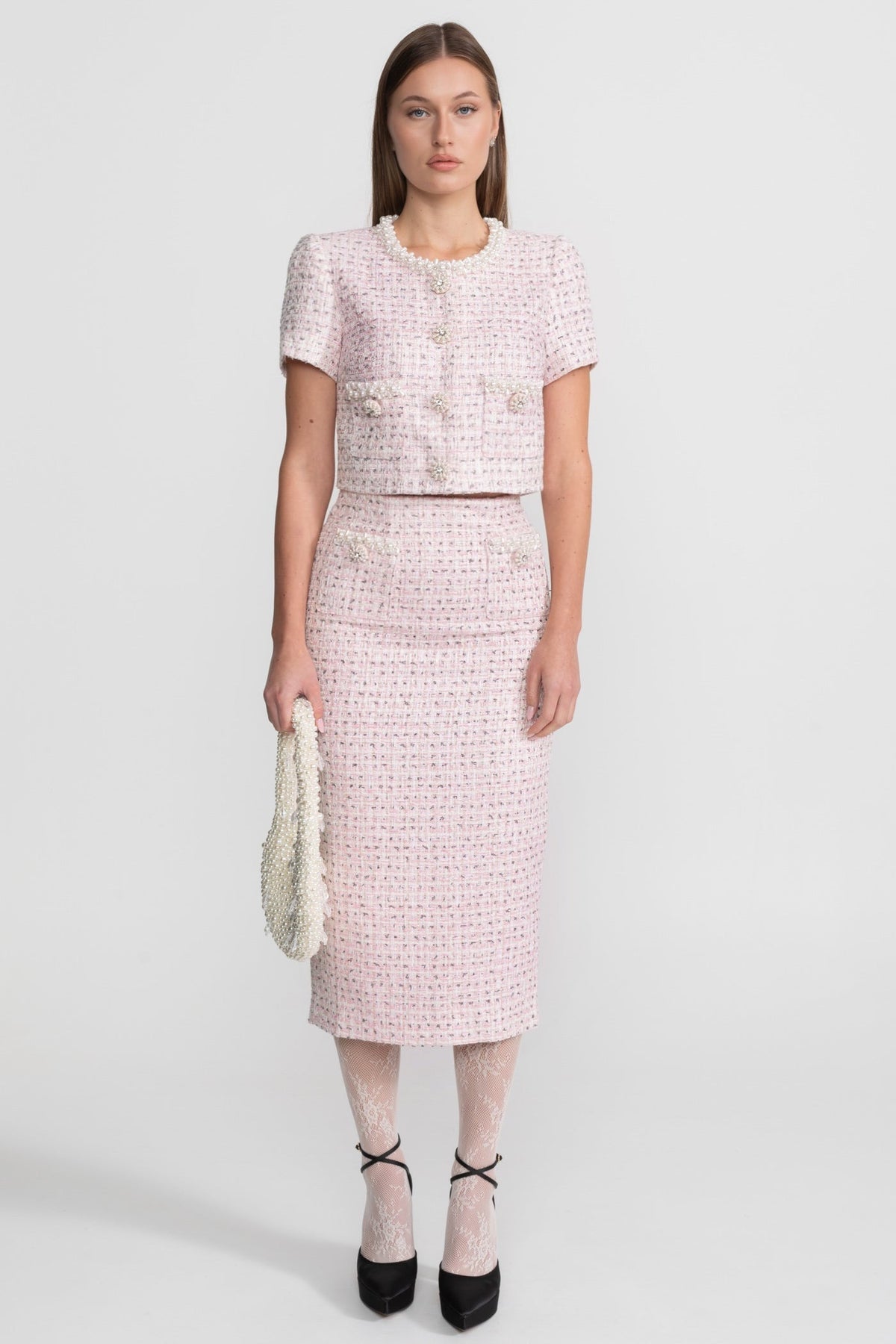 High-waisted Midi Skirt With Structured Waistband - Pink