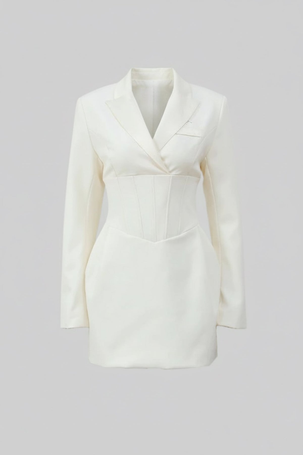 Structured Mini Blazer Dress With Corset Waist – Ivoire