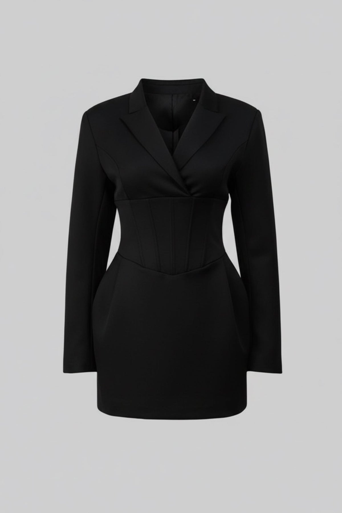 Structured Mini Blazer Dress With Corset Waist – Black