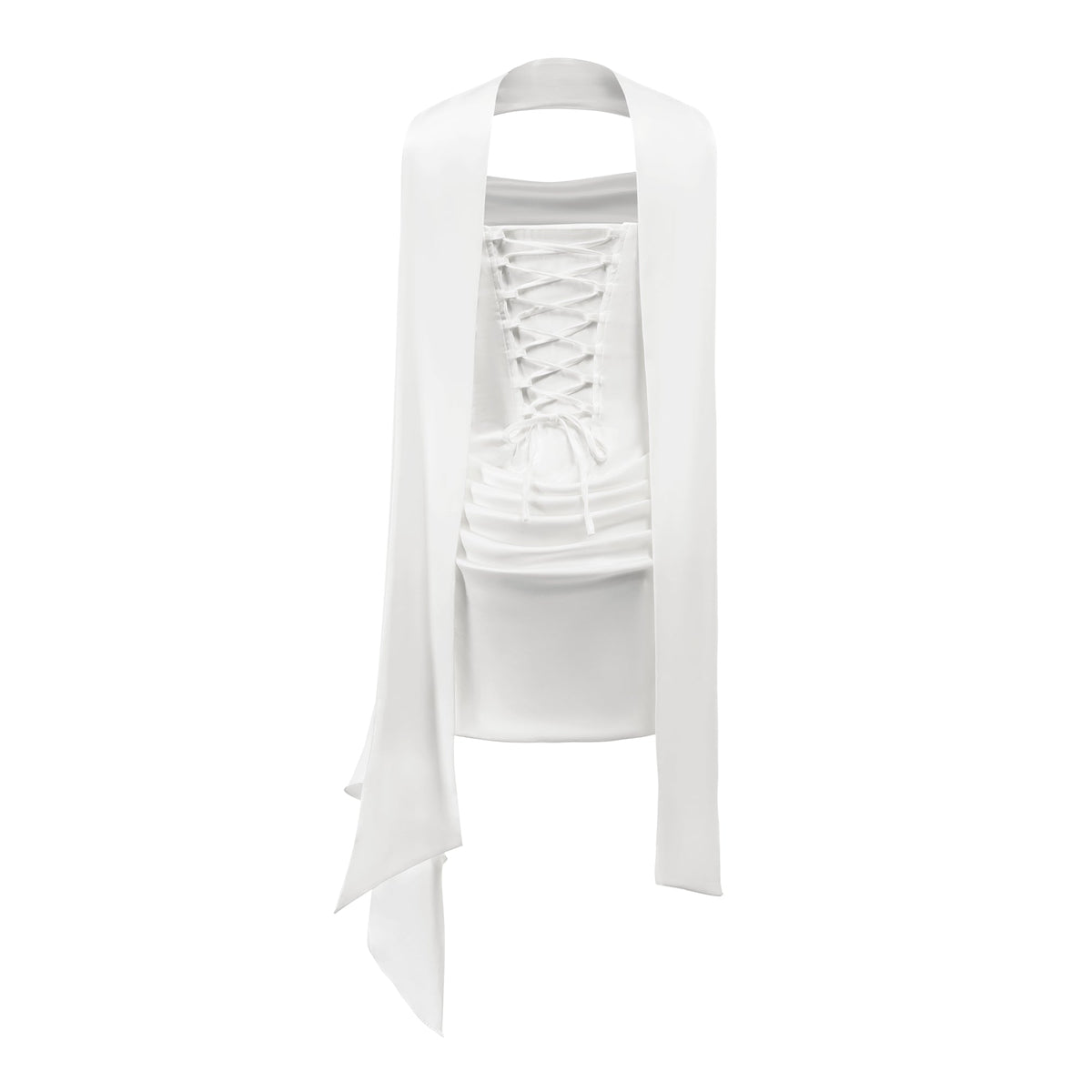Zenina White Ruched Ribbon Detail Mini Dress (Final Sale-US Only)