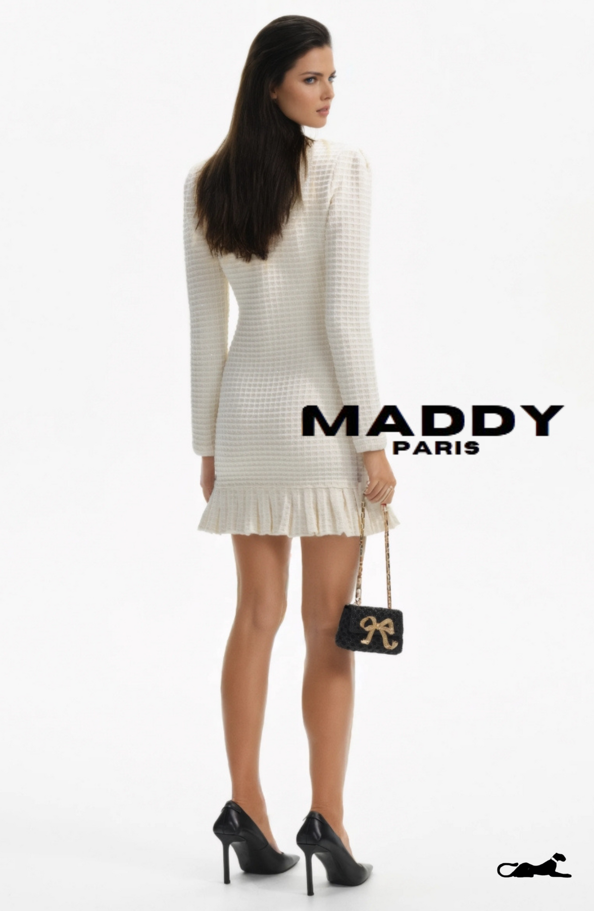 ISABELLA TEXTURED TWEED MINI DRESS - WHITE
