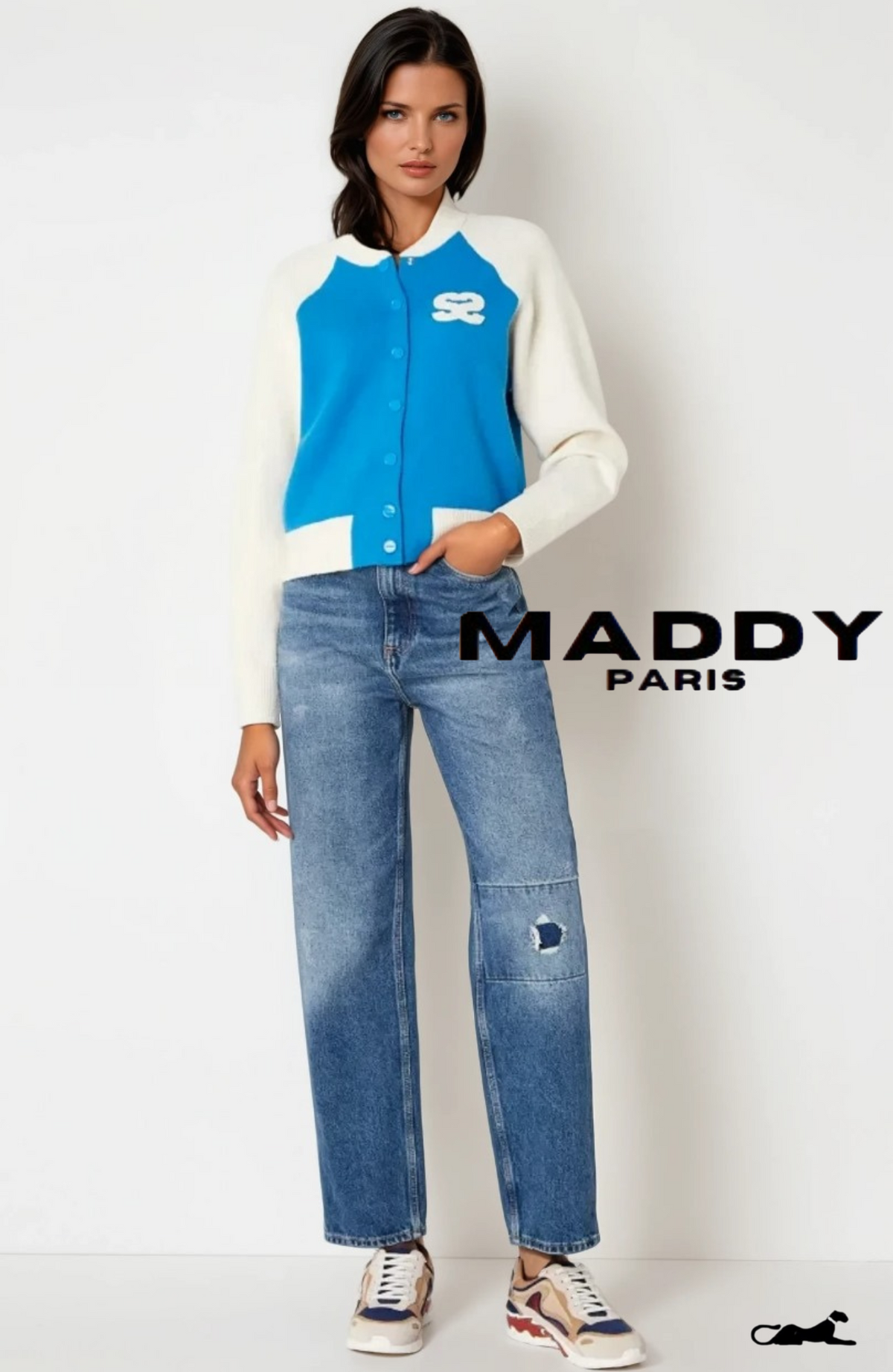SANDRO Bolzano Varsity Color Block Bouclé Cardigan - Blue