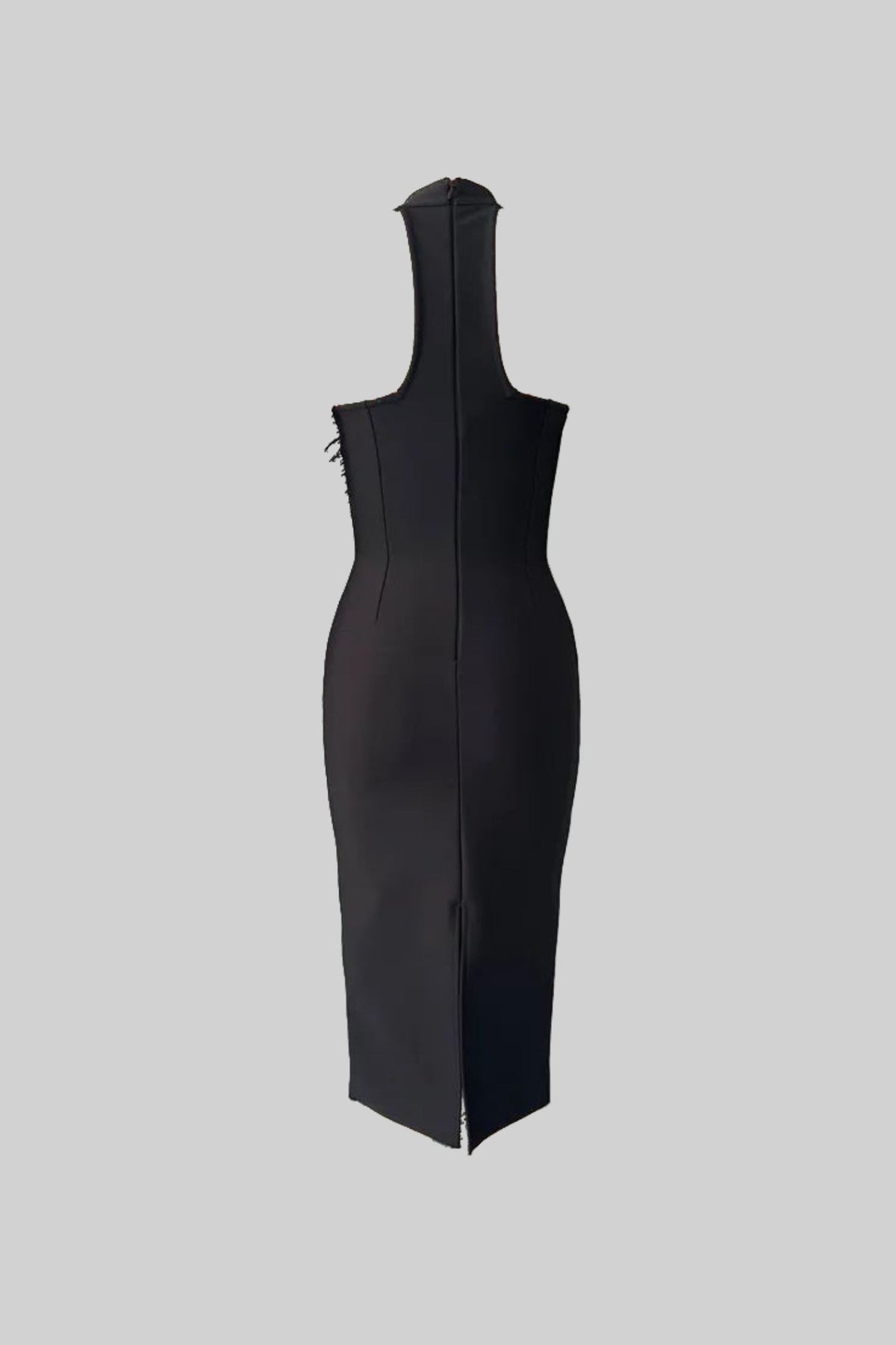 Floral Embellished Midi Dress With Feather Detailing – Black
