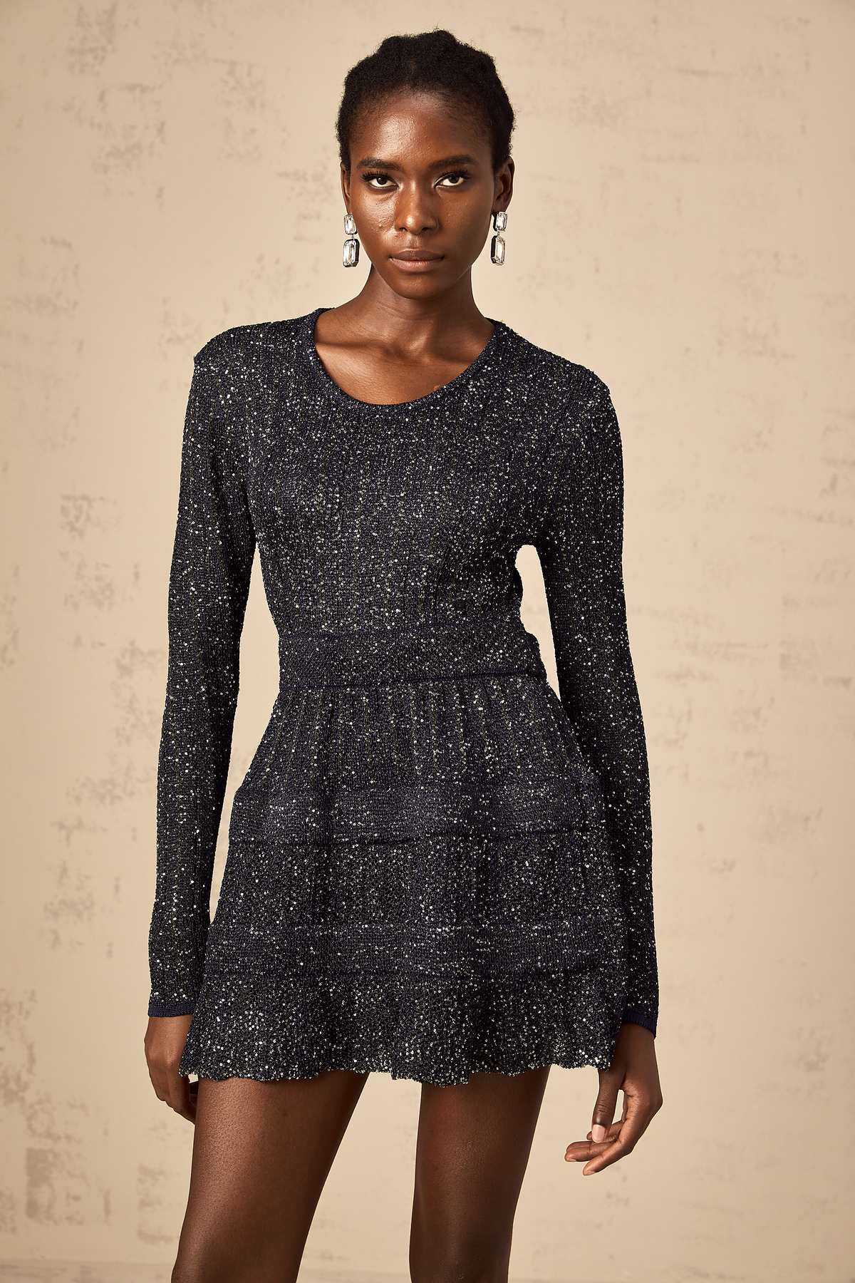 Alessandra black sequined knited mini dress