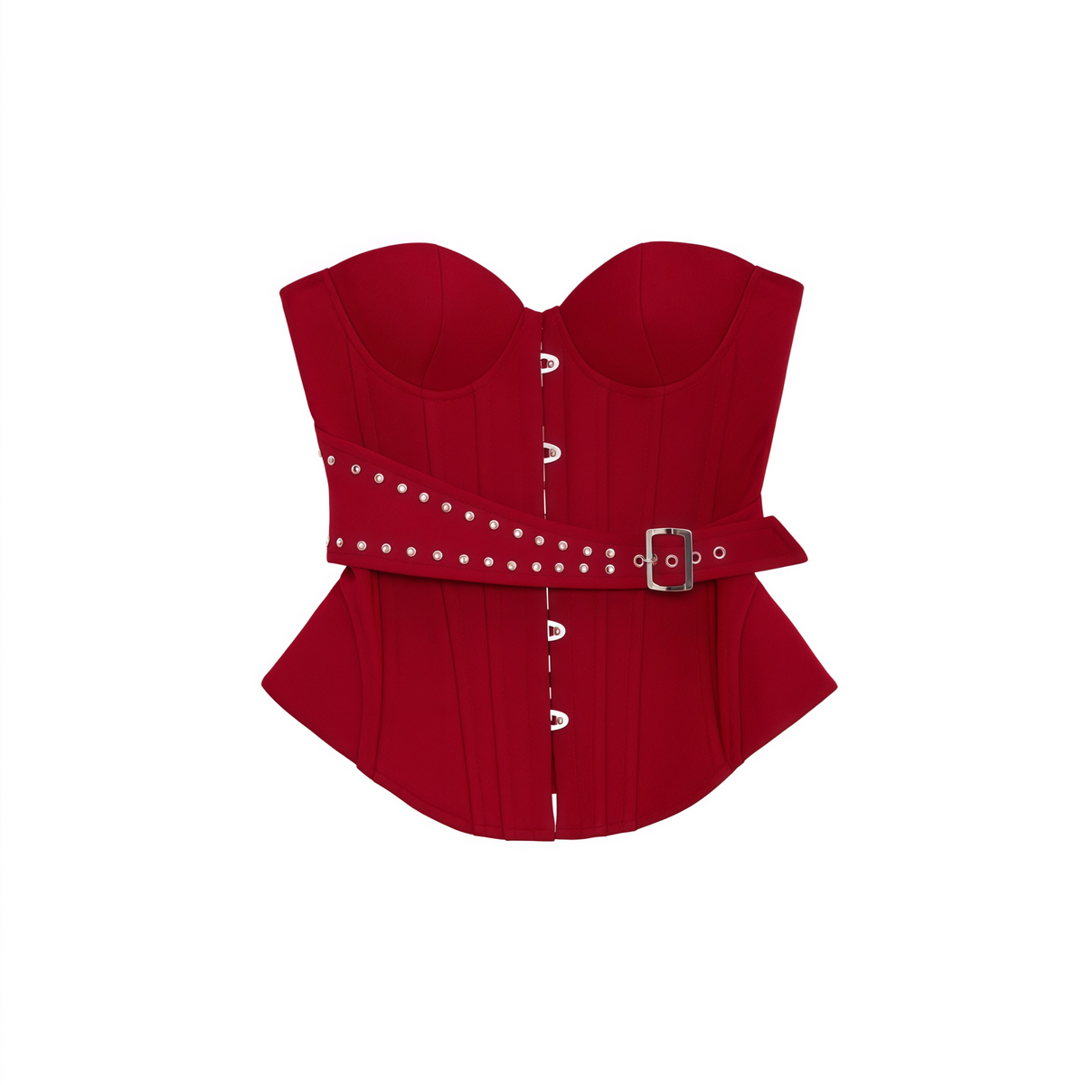 Tiril Red Studded Belted Corset Top